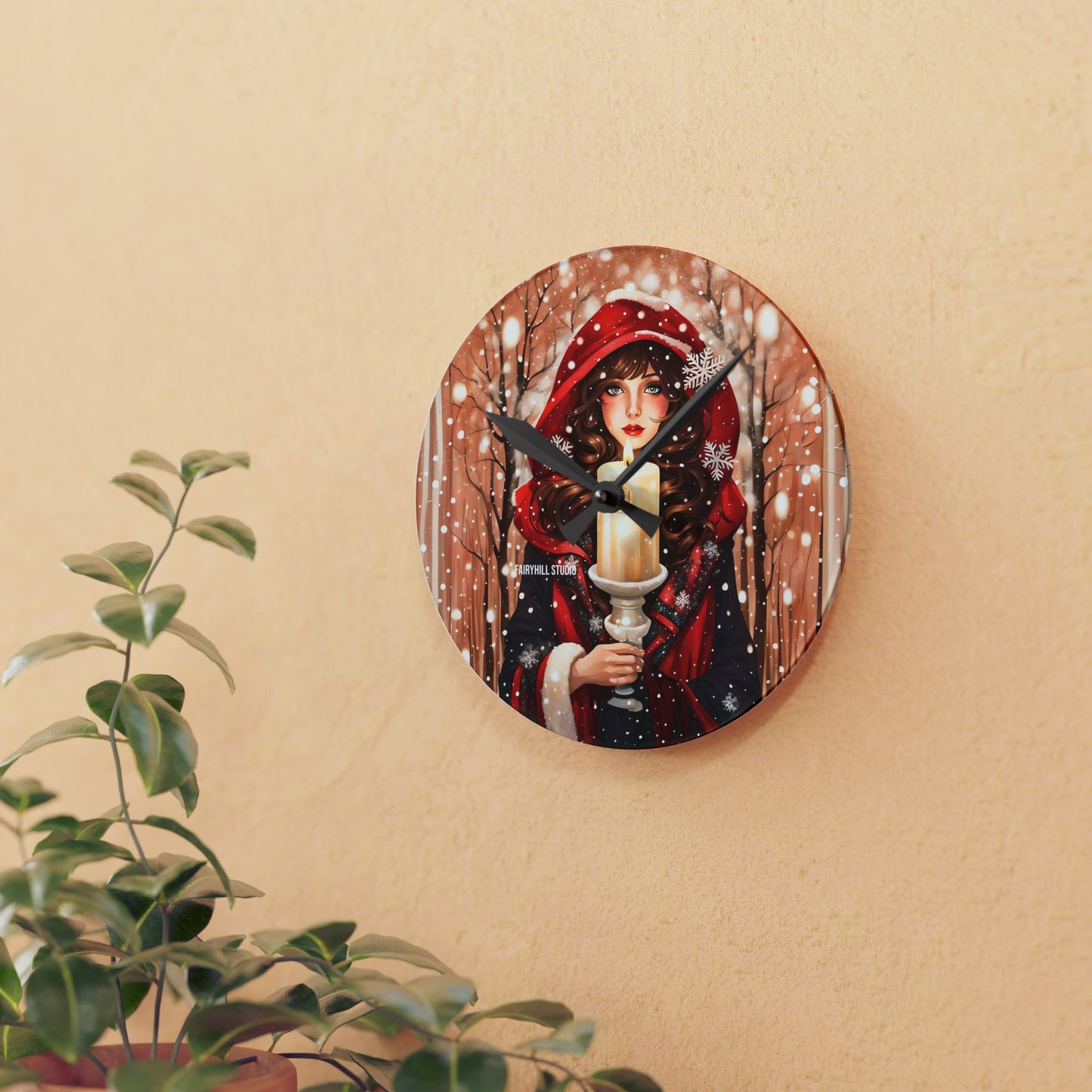 Acrylic Wall Clock -Winter Girl with a Christmas Candle