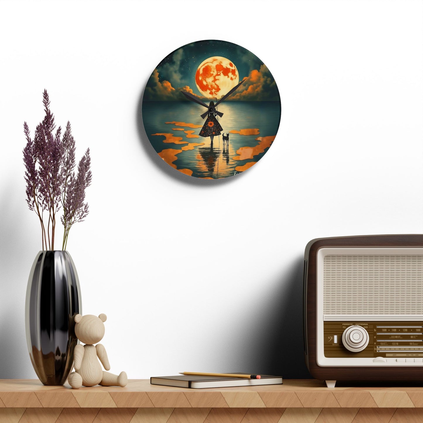 Girl with a fullmoon balloon   Wall clock  Gift   Acrylic Wall Clock