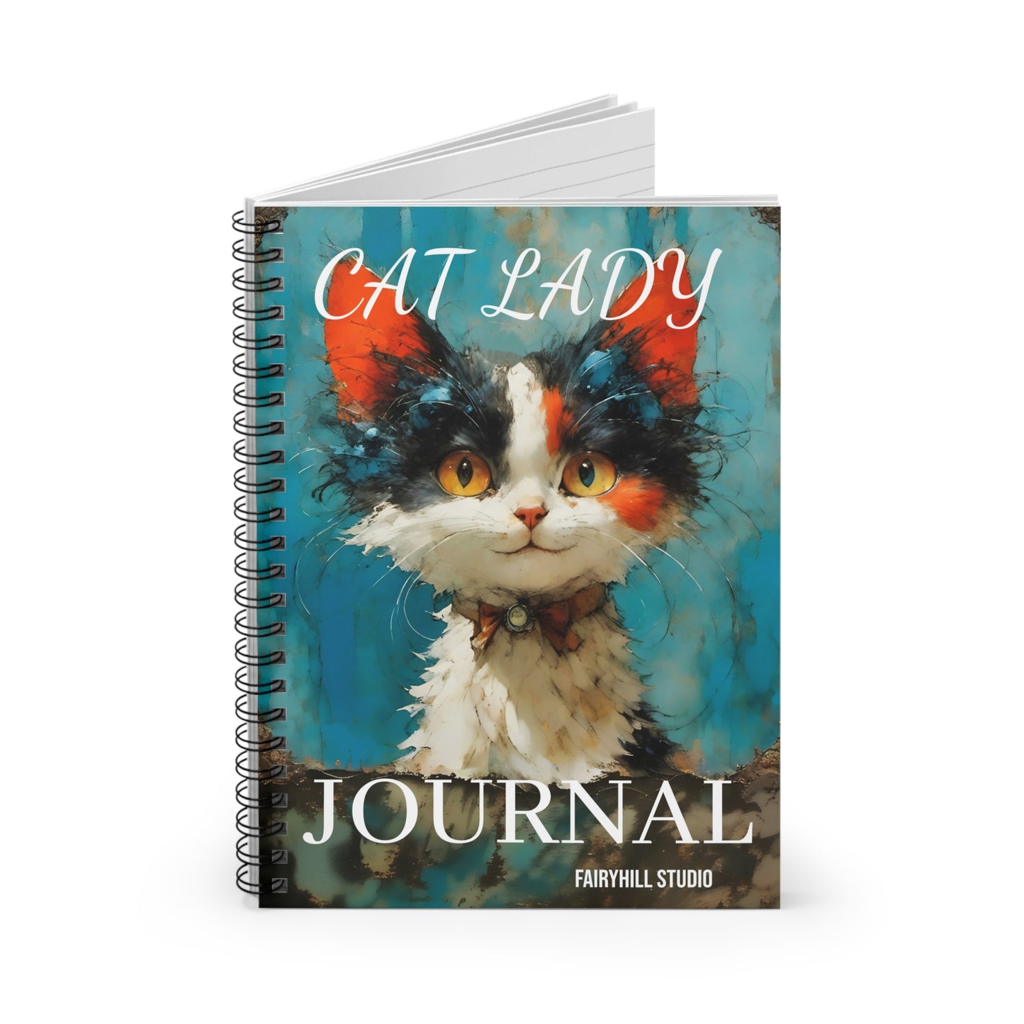 Cat Lover's Spiral Notebook - Ruled Line, Whimsical Blue Background Design by FairyHill Studio