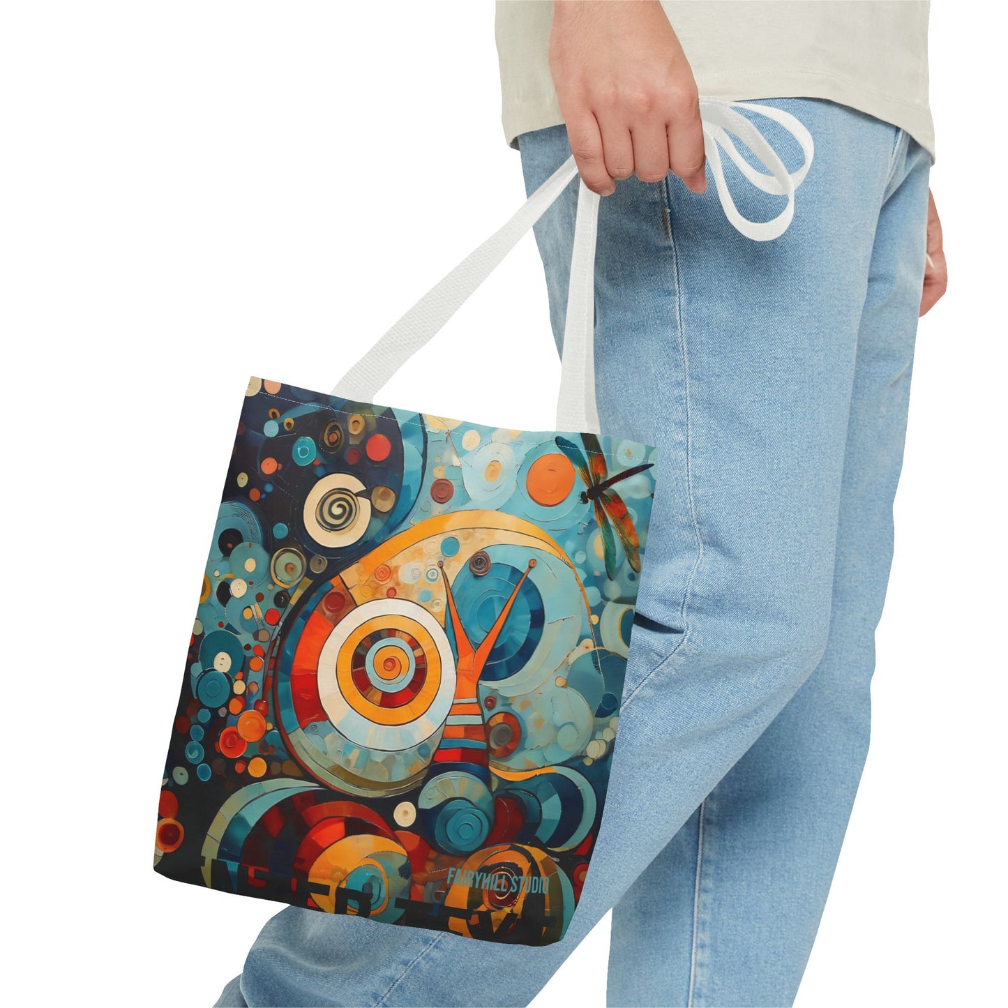 Canvas tote bag Art - Abstract Colorful Snail Dragonfly Circle