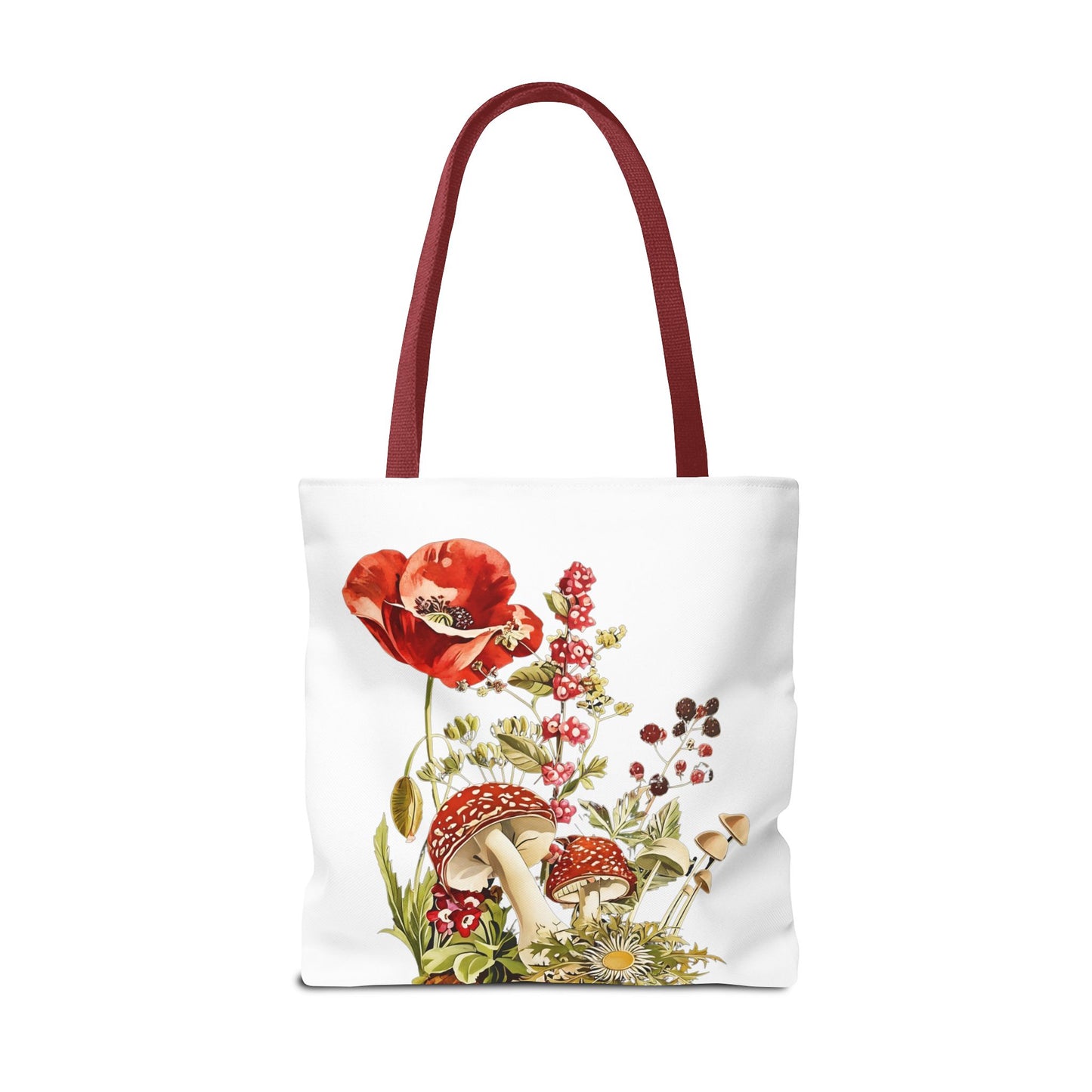 Tote Bag - Red Poppies and Amanita Muscaria Mushrooms Art Print