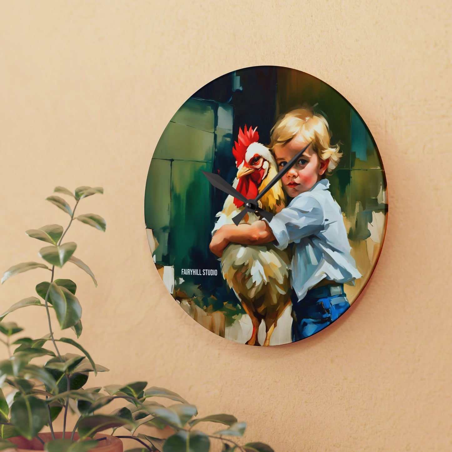 Acrylic Wall Clock My best Buddy the Rooster/Art