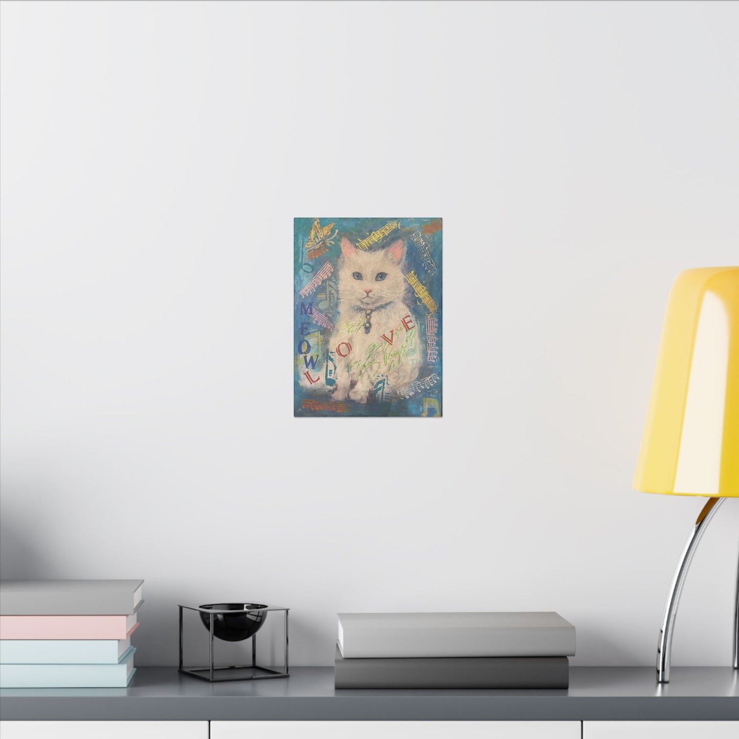 Canvas Wall Art: White Cute Cat Matte Canvas, Stretched, 0.75&quot; by FairyHill Studio
