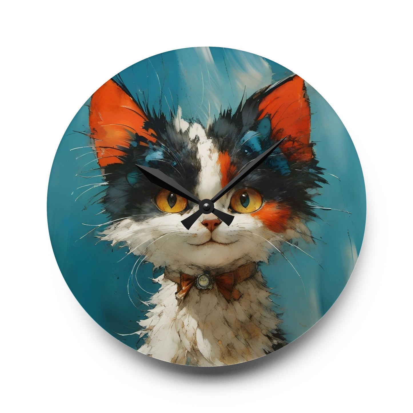 Cat Wall Clock - Fairy Hill Studio Cute Cat Artwork