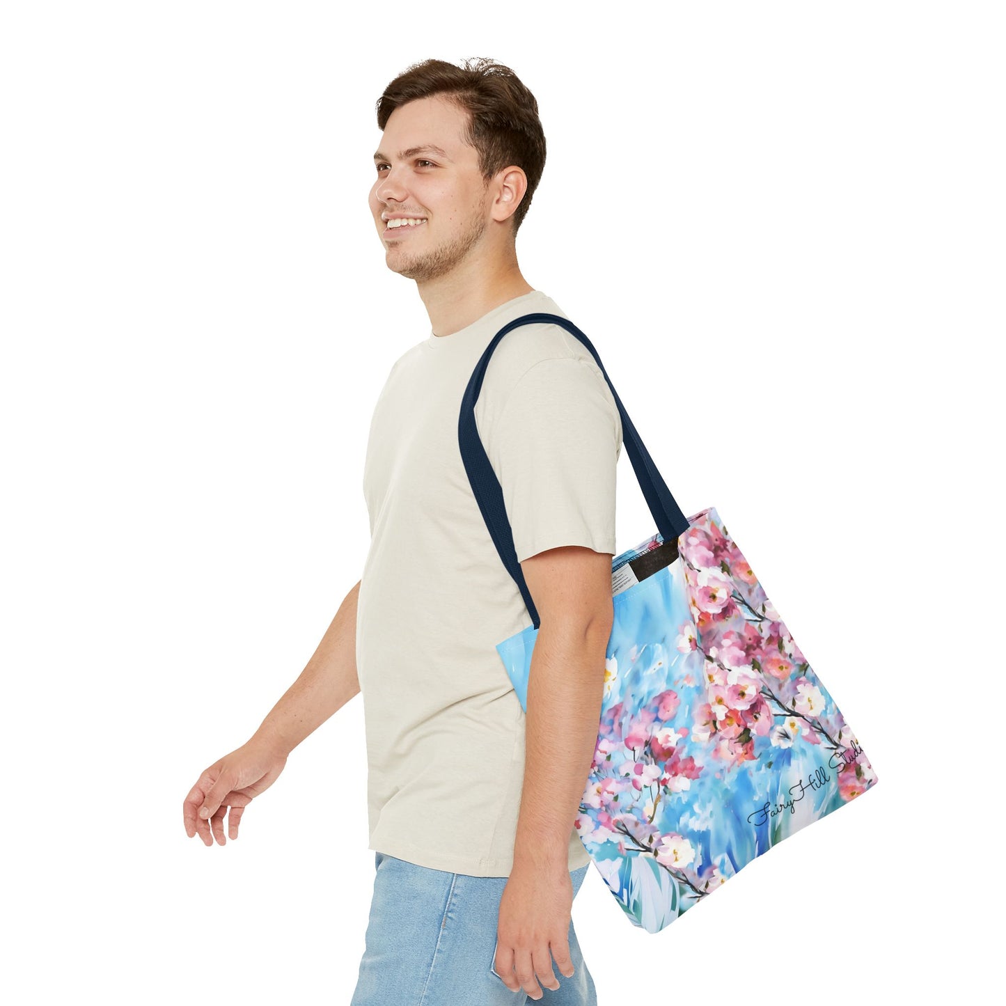 Canvas Tote Bag with Floral Cherry Blossom Design