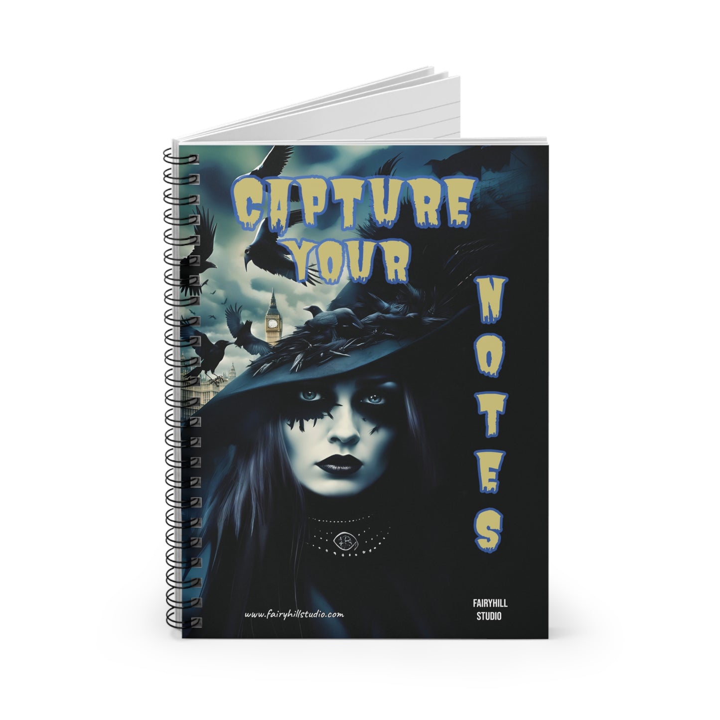 Gothic Halloween Spiral Notebook - Ruled Line Woman with Black Hat and Crows