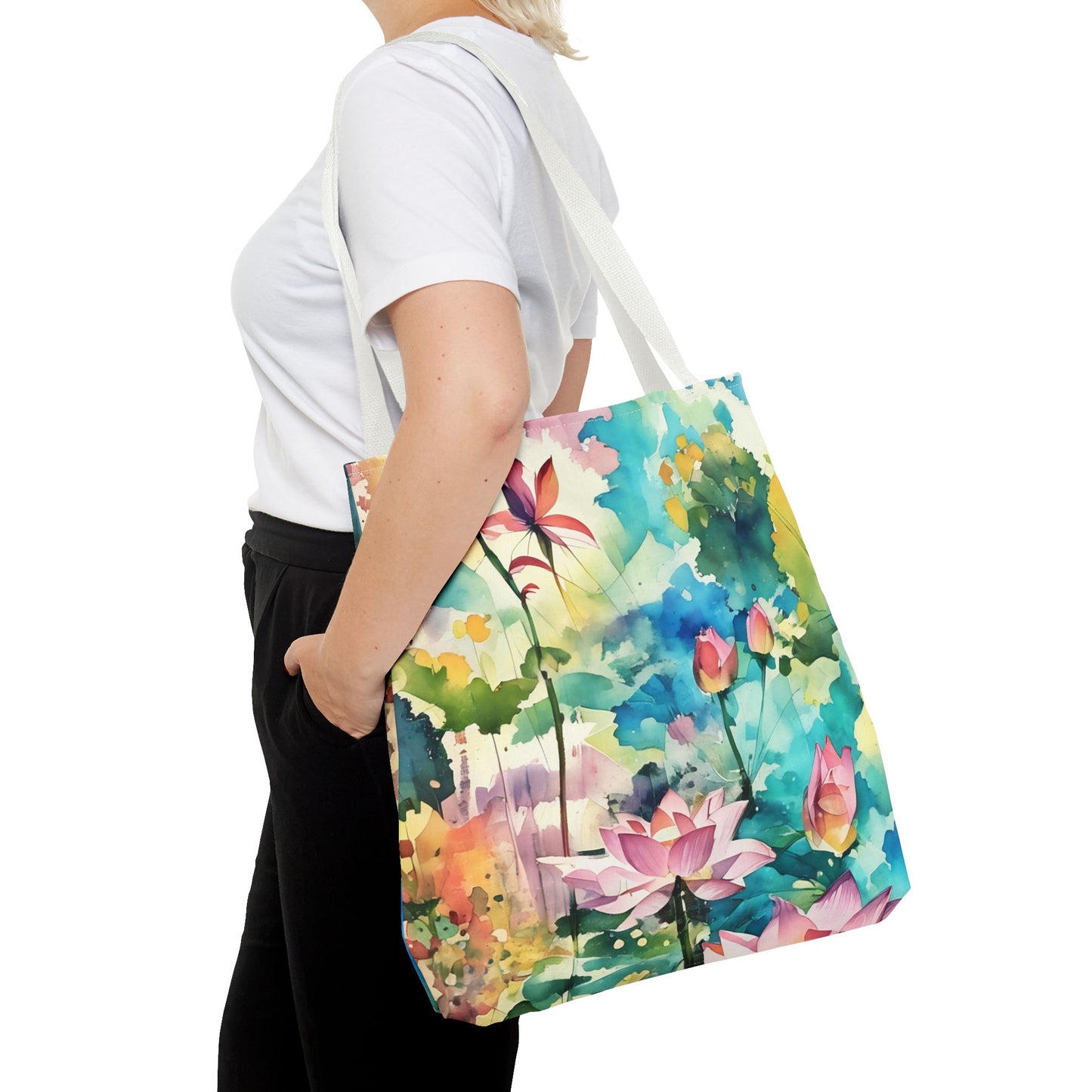 Tote Bag  with lotus flower art(AOP)