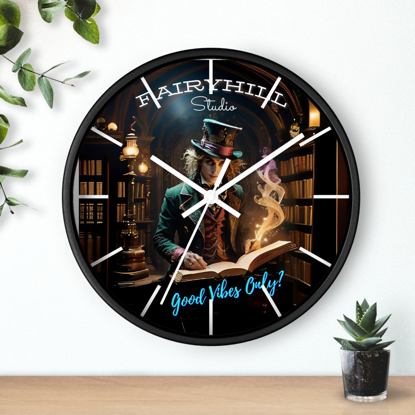 Wall Clock - Good Vibes Only - Mad hatter and Books Art