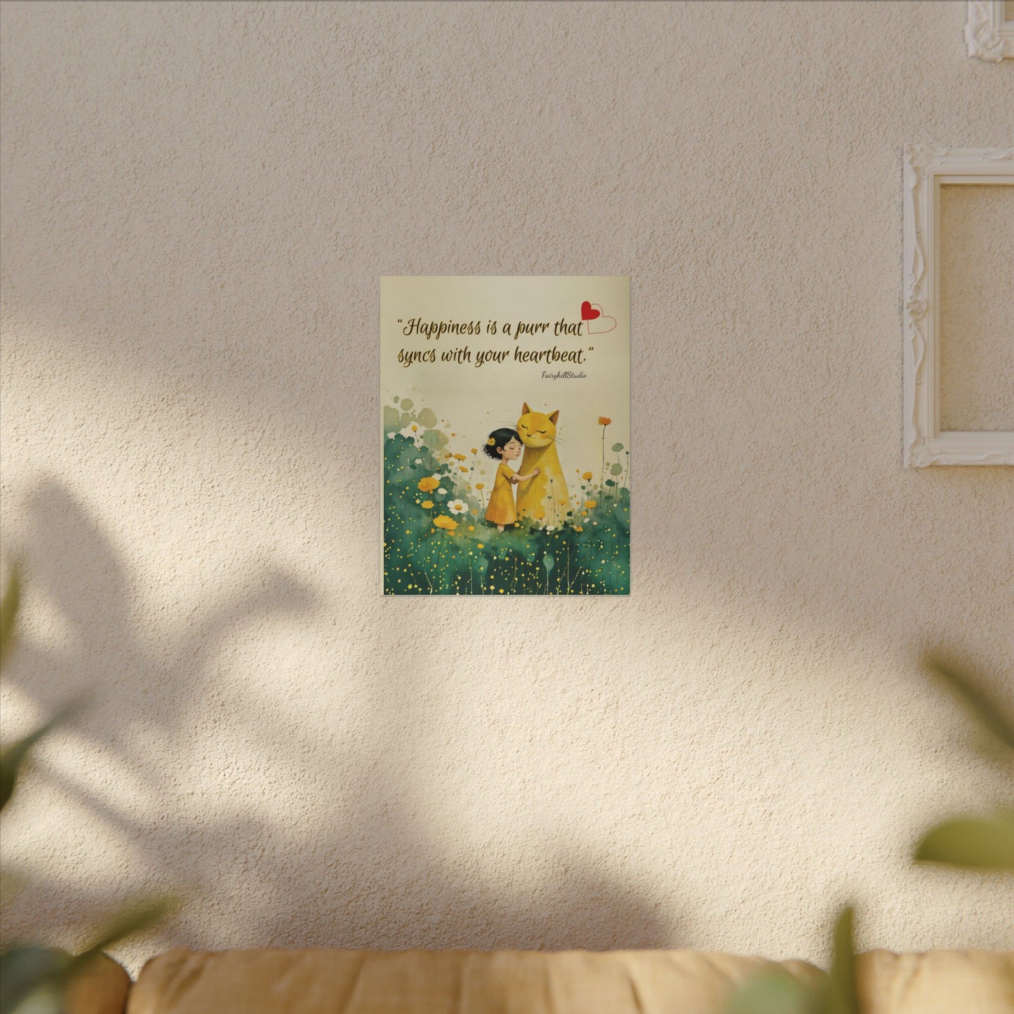 Whimsical Canvas Art Print, Syncs with Your Heartbeat Decor, Cat and Girl Illustration, Home & Kids Room Decor, For Cat Lovers