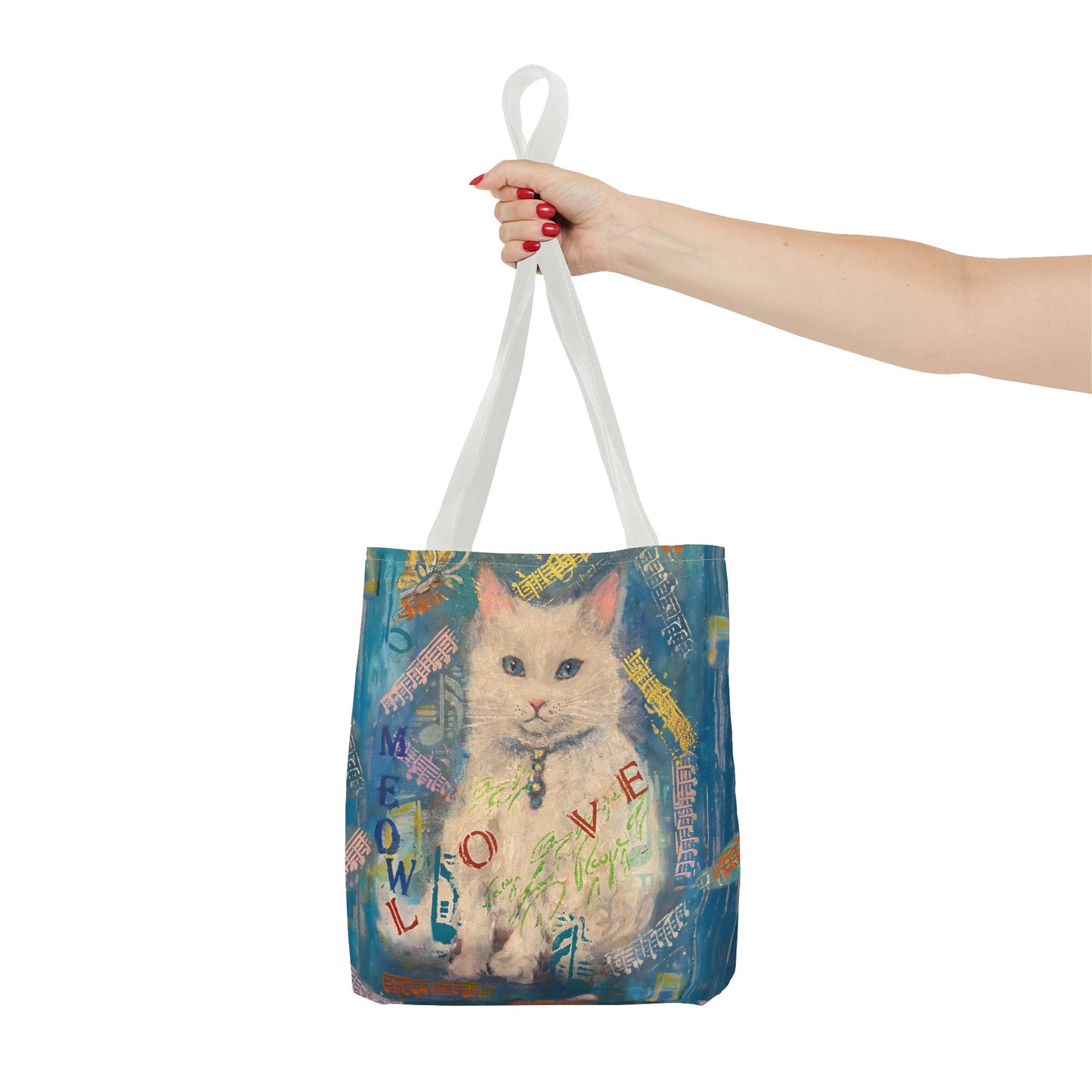 Tote Bag White Cat Good Vibes Only Wall Clock Art