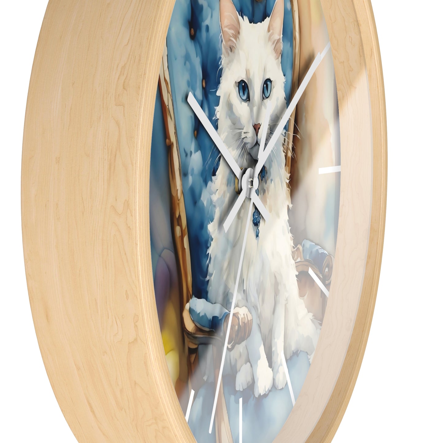 Fairy Hill Studio" White cat "  Wall Clock