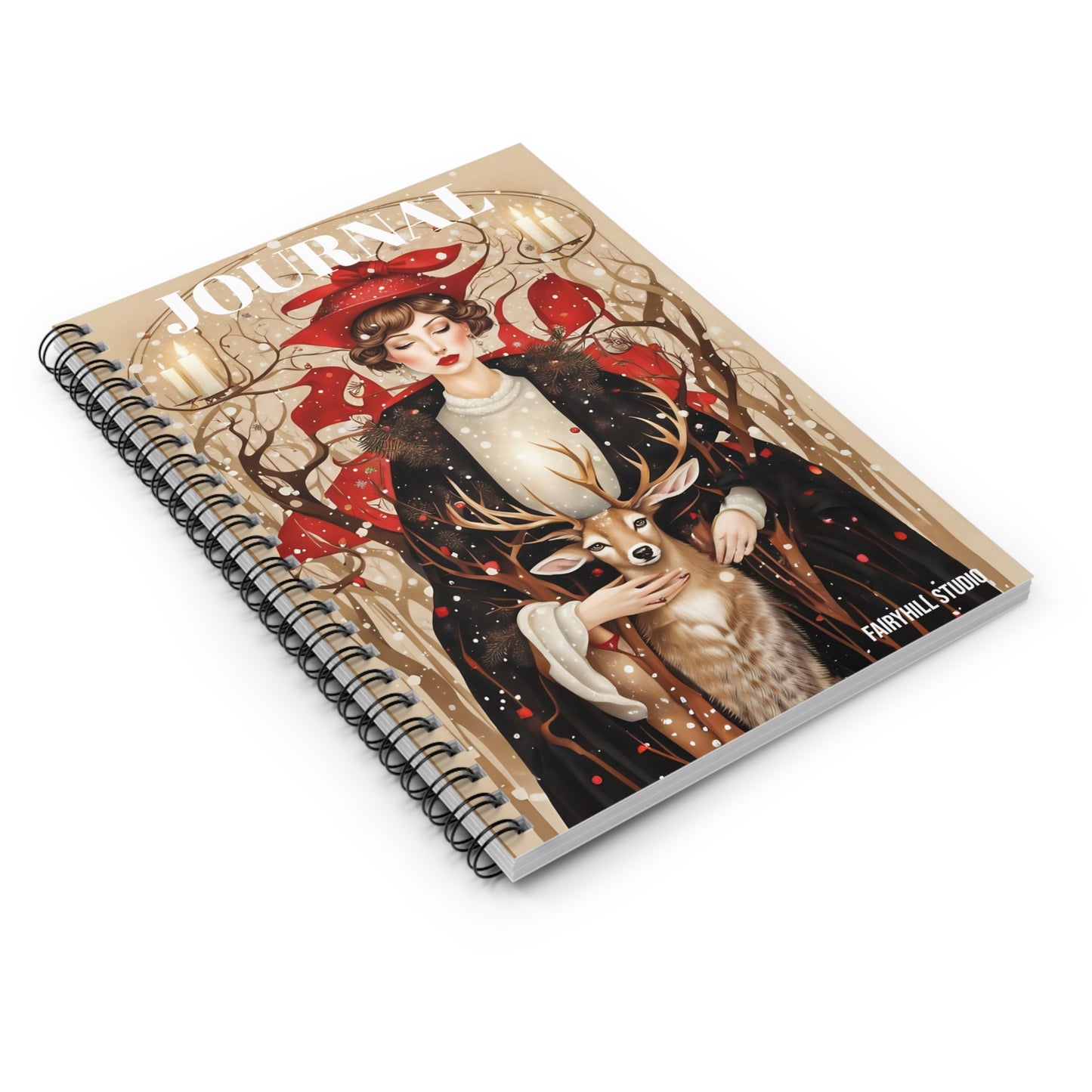 Spiral Notebook -Girl with a winter Deer / Art