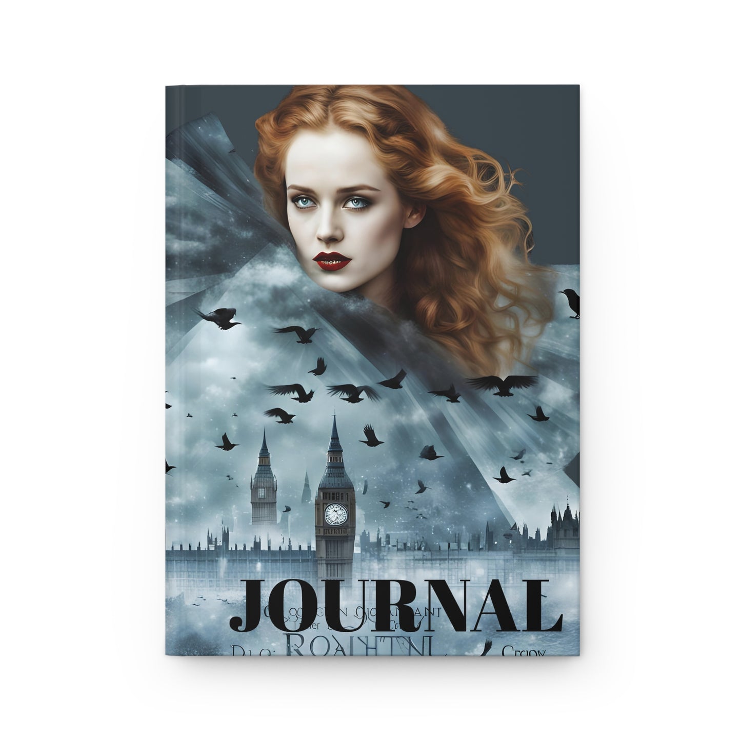 Hardcover Journal London City Skyline at Night Red Head Fashion Model Gift