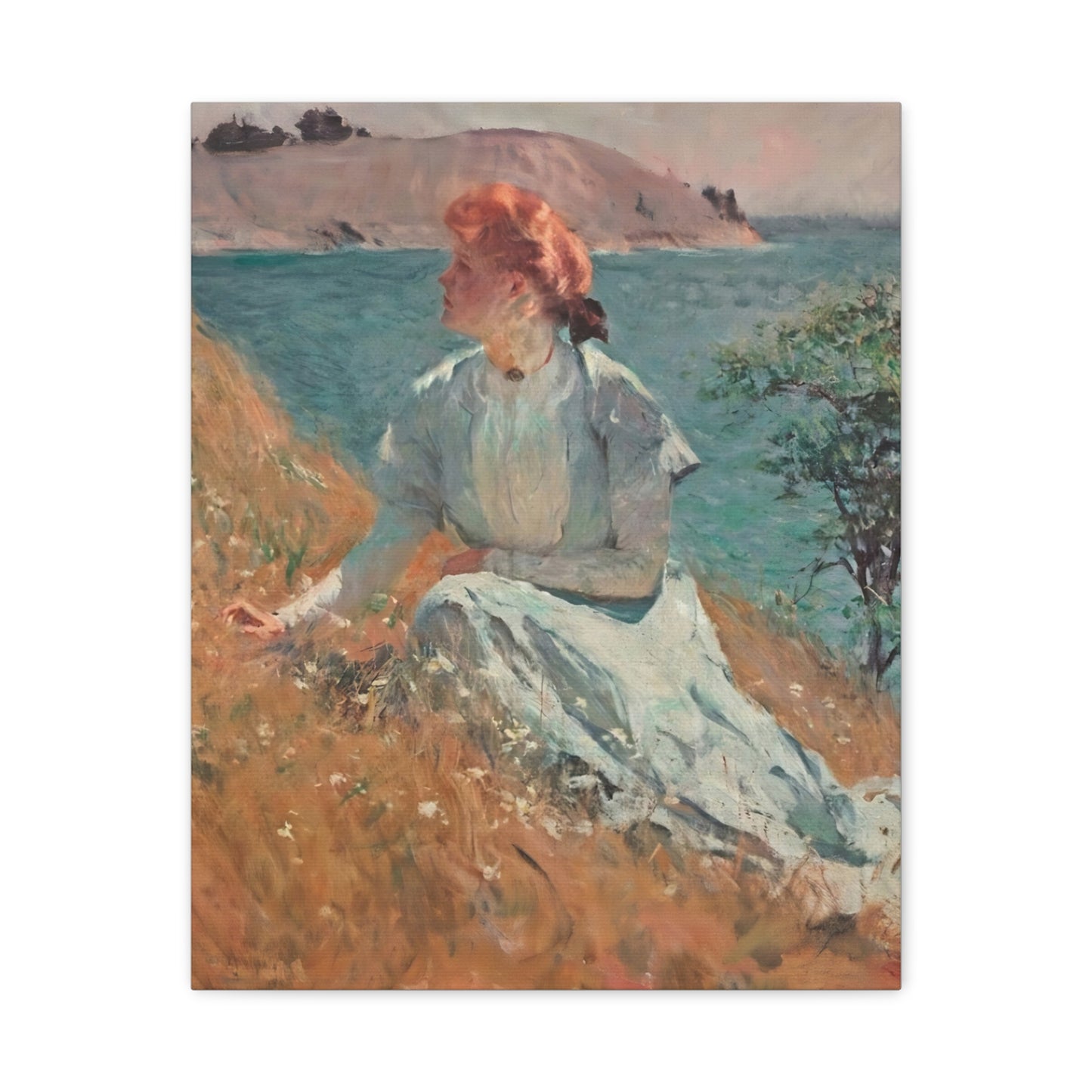 Canvas Art - Monet Style Floral Serenity with Elegant Woman and Flower Basket, Stretched Matte 1 25"