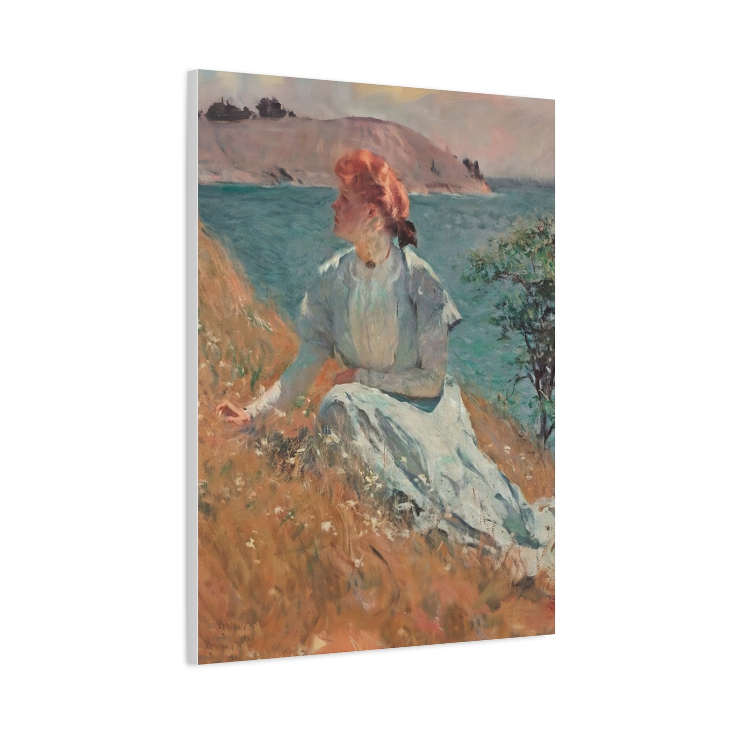 Canvas Art - Monet Style Floral Serenity with Elegant Woman and Flower Basket, Stretched Matte 1 25"