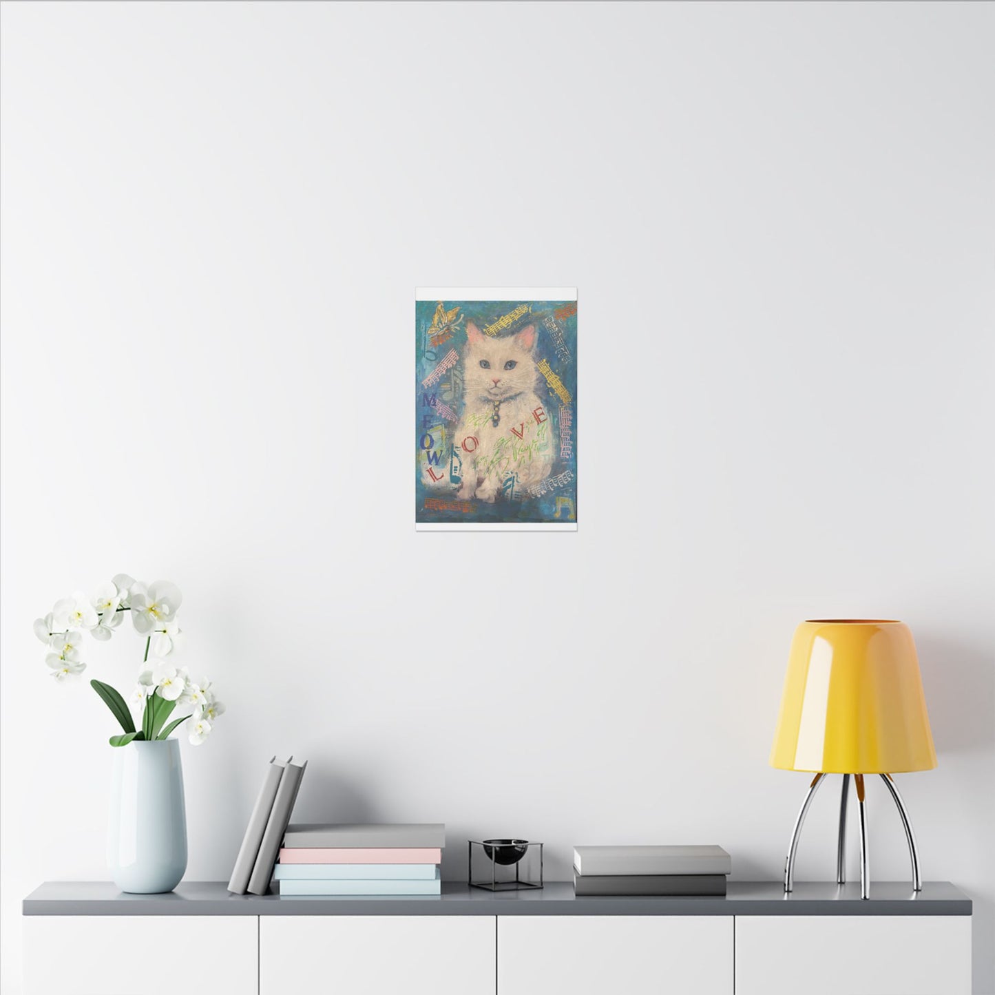 Canvas Wall Art: White Cute Cat Matte Canvas, Stretched, 0.75&quot; by FairyHill Studio
