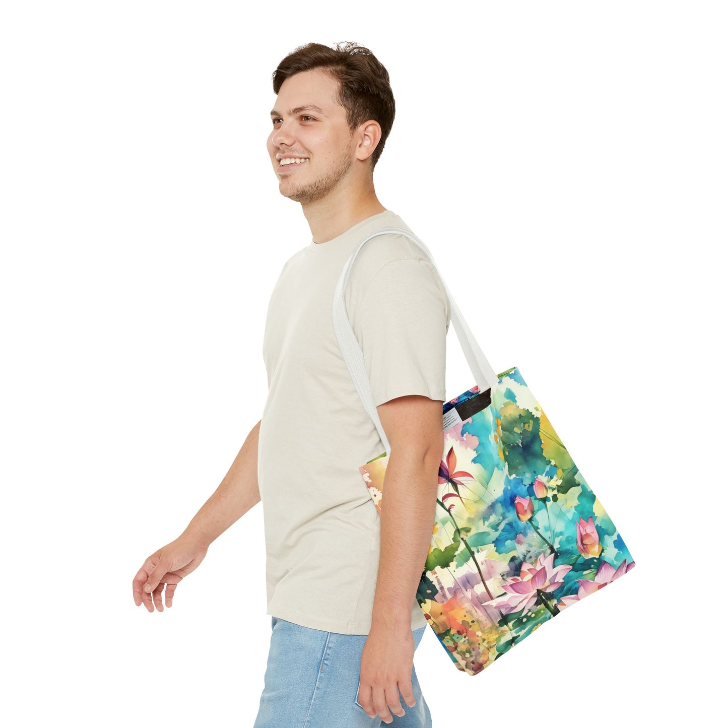 Tote Bag  with lotus flower art(AOP)