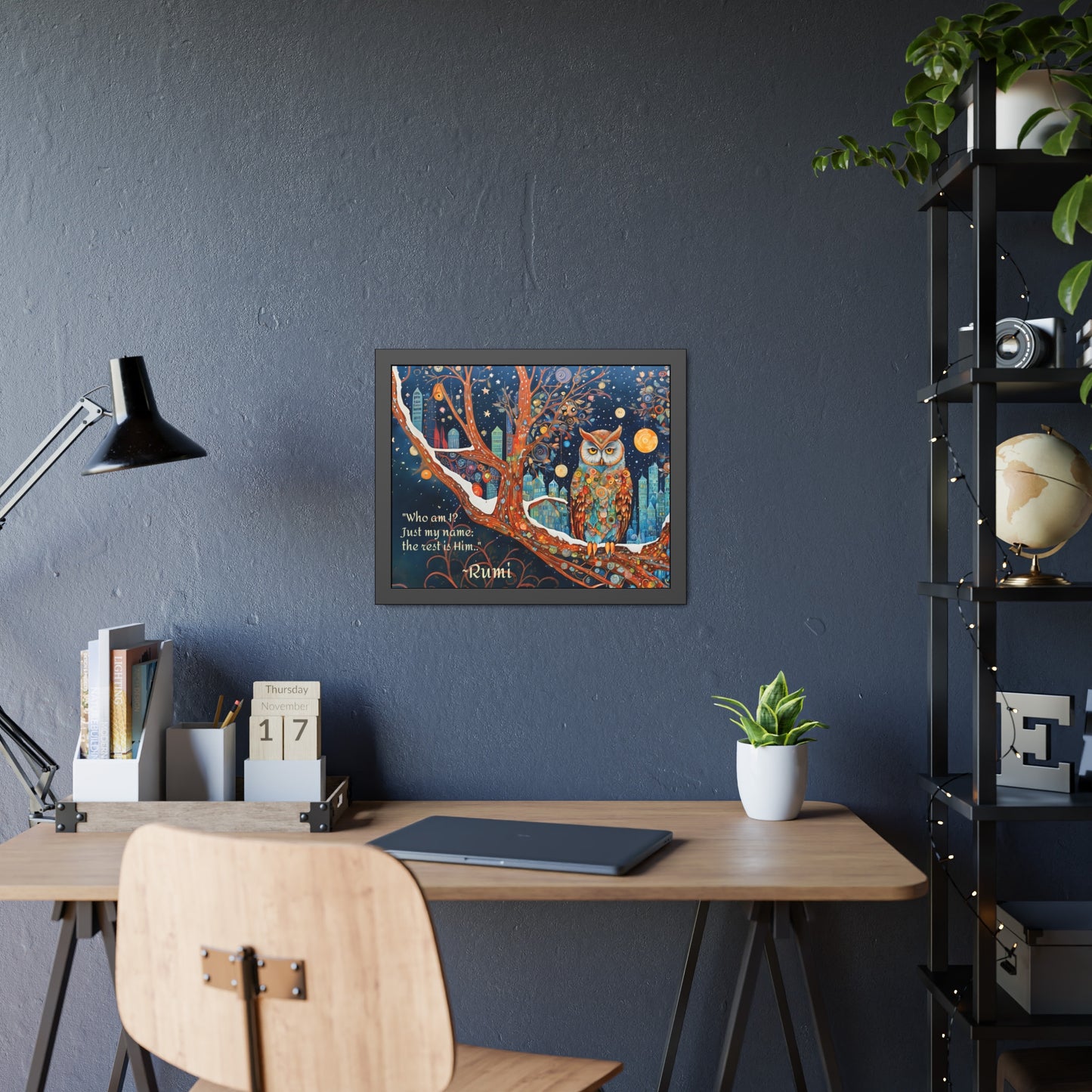 Framed Owl Rumi quote spiritual Owl Poster art by Fairyhill Studio