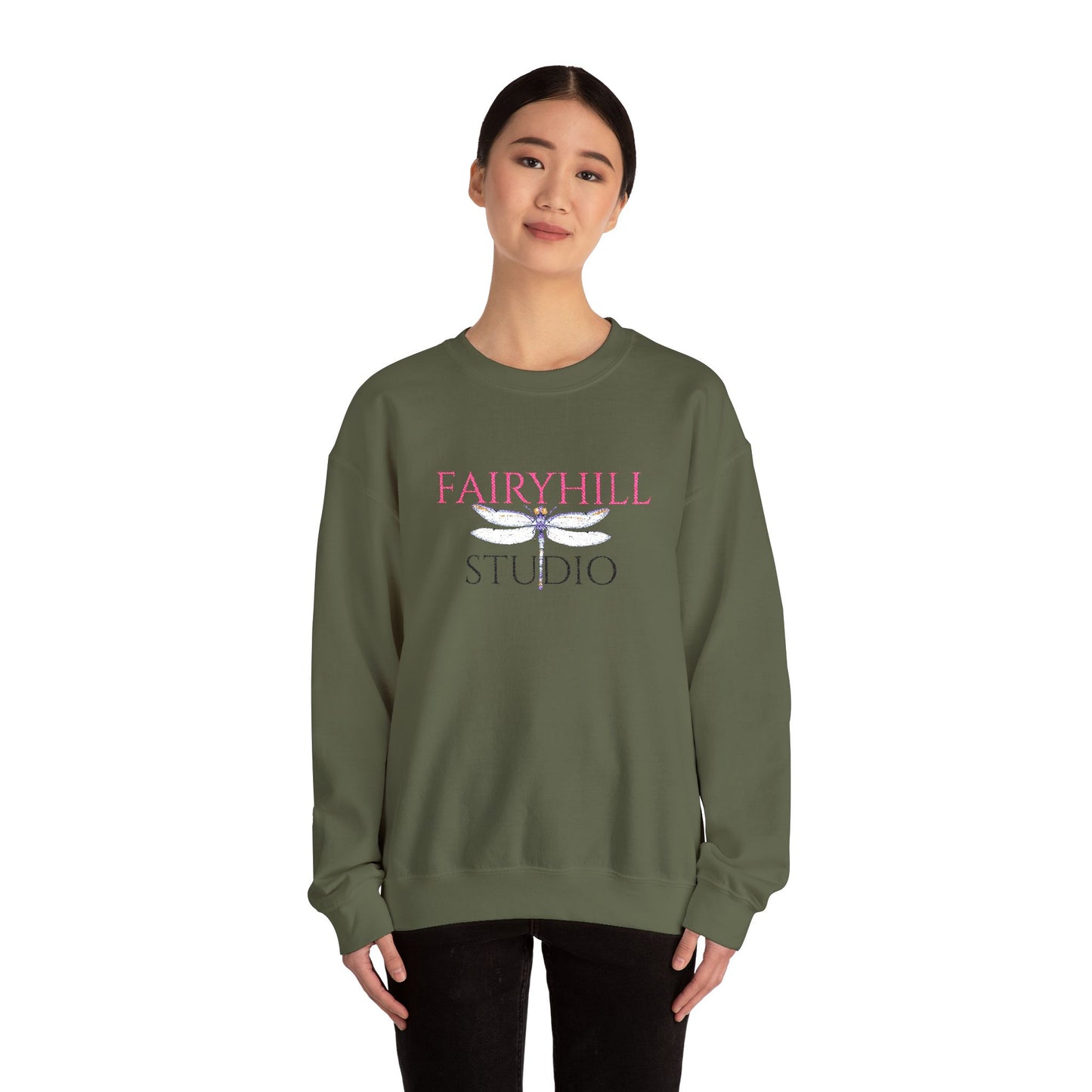 Fairyhill Studio Crewneck Sweatshirt — White Graphic Logo Pullover