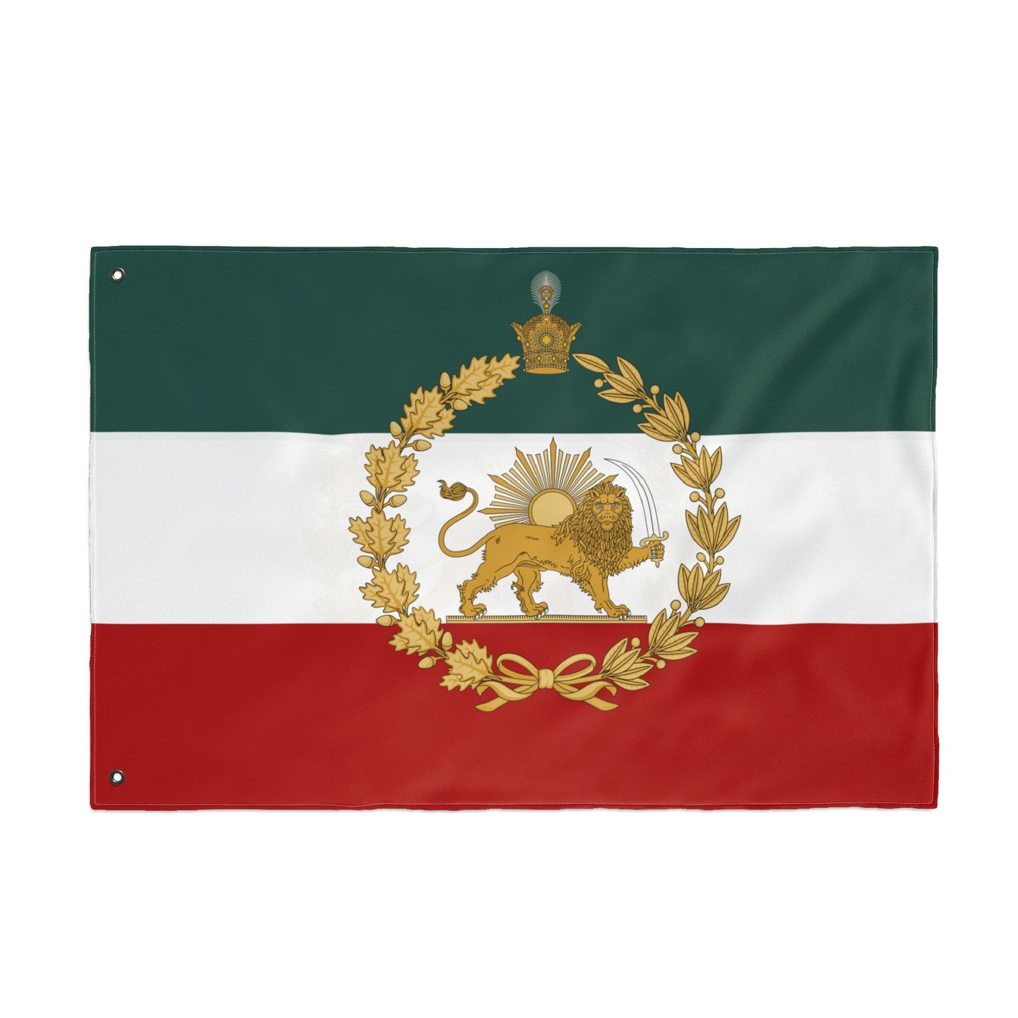 Imperial Iran Lion & Sun Flag with Pahlavi Crown and Golden Wreath (3x5 ft Double-Sided)
