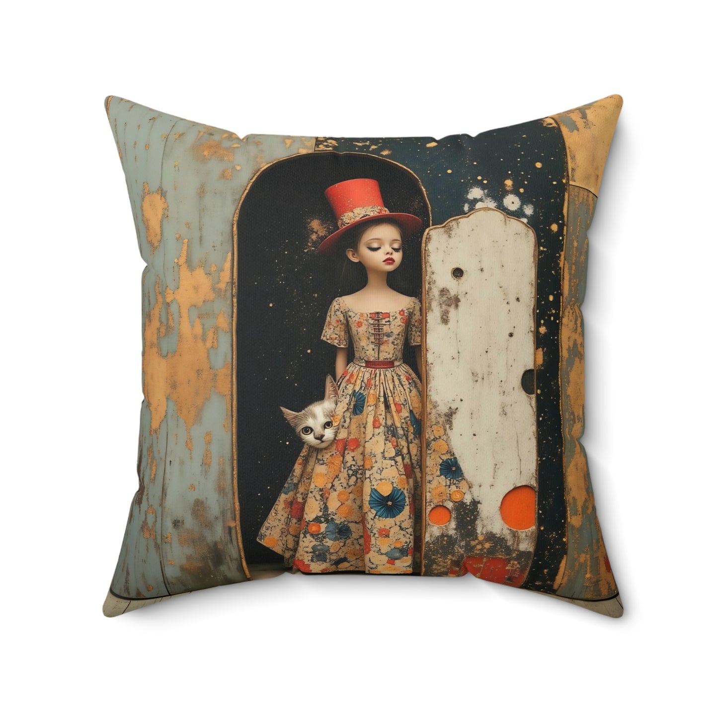 The Cat, the Hat, and the Looking Glass l  Square Pillow - by Fairyhill Studio