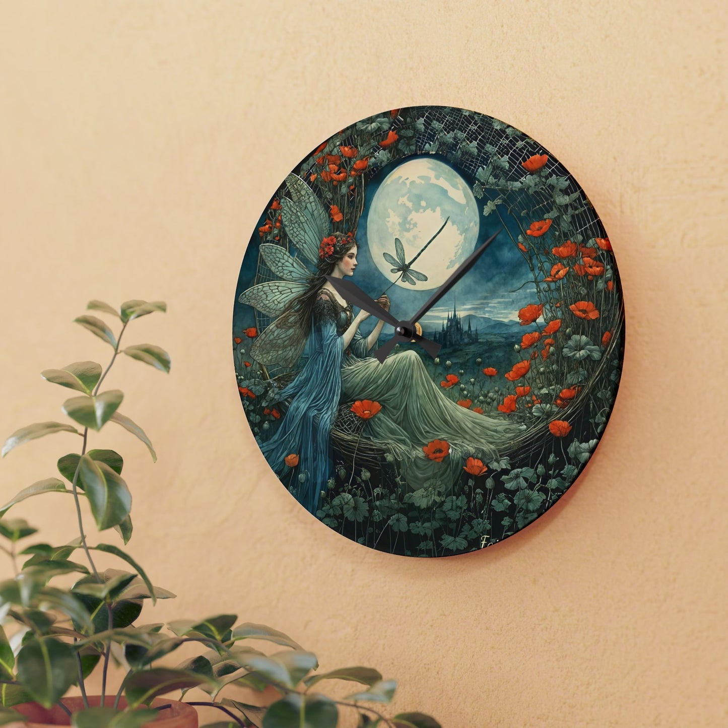 Dragonfly Moon Fairy Wall clock  Gift   Acrylic Wall Clock