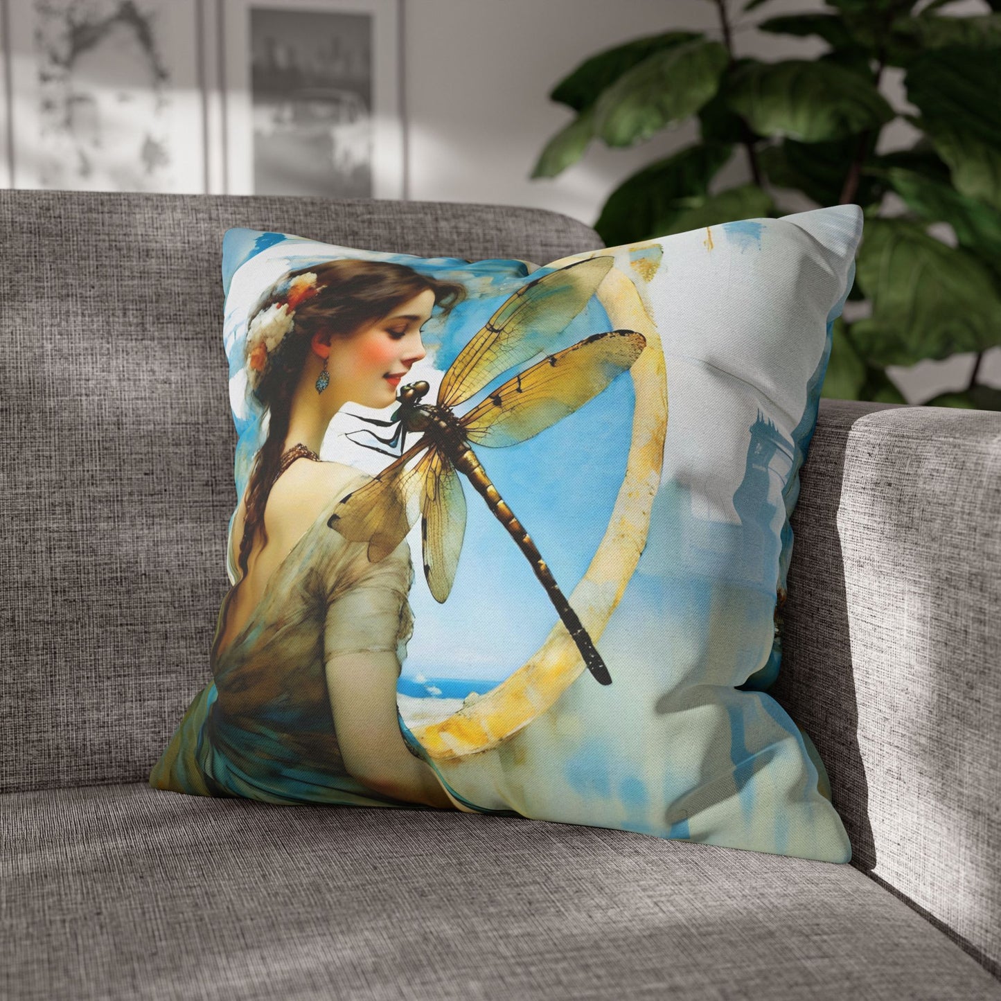 Elegant Dragonfly Art Pillowcase | Decorative Cushion Cover, Home Decor, Gift Idea, Bohemian Style, Christmas Decoration