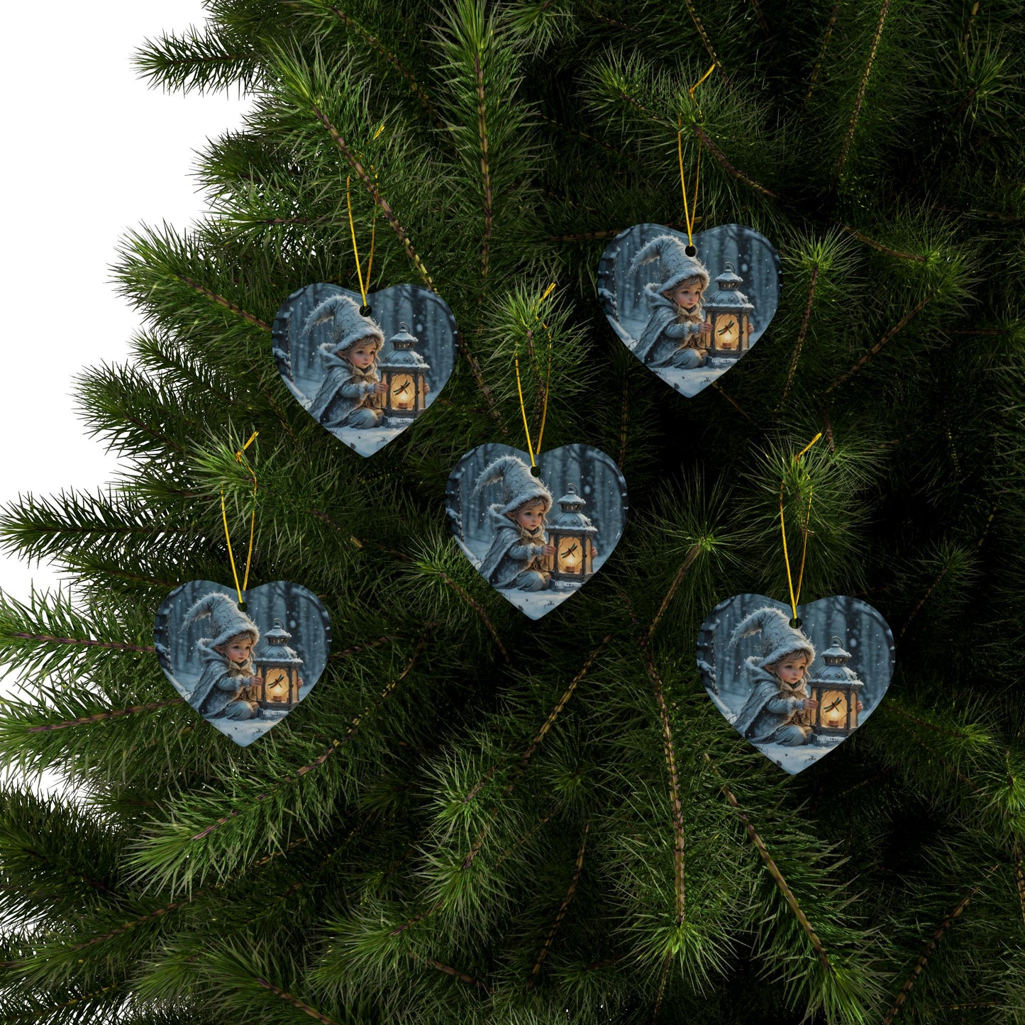 Ceramic Ornaments - Magical Holiday Elf with Dragonfly Lantern Art