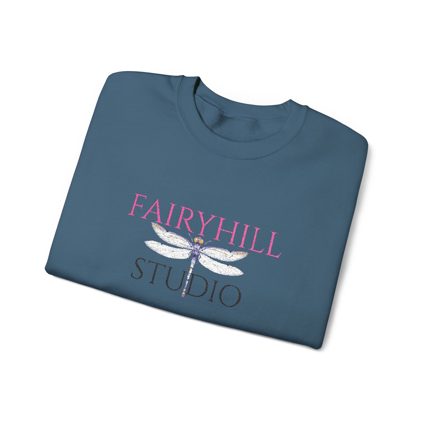Fairyhill Studio Crewneck Sweatshirt — White Graphic Logo Pullover