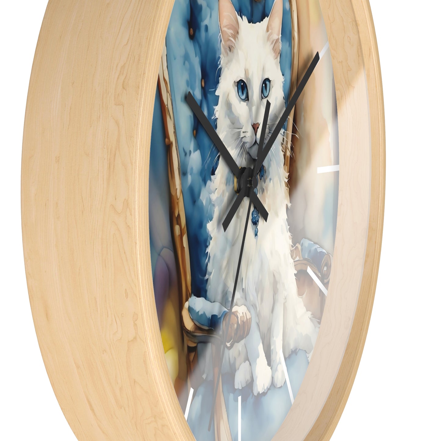 Fairy Hill Studio" White cat "  Wall Clock