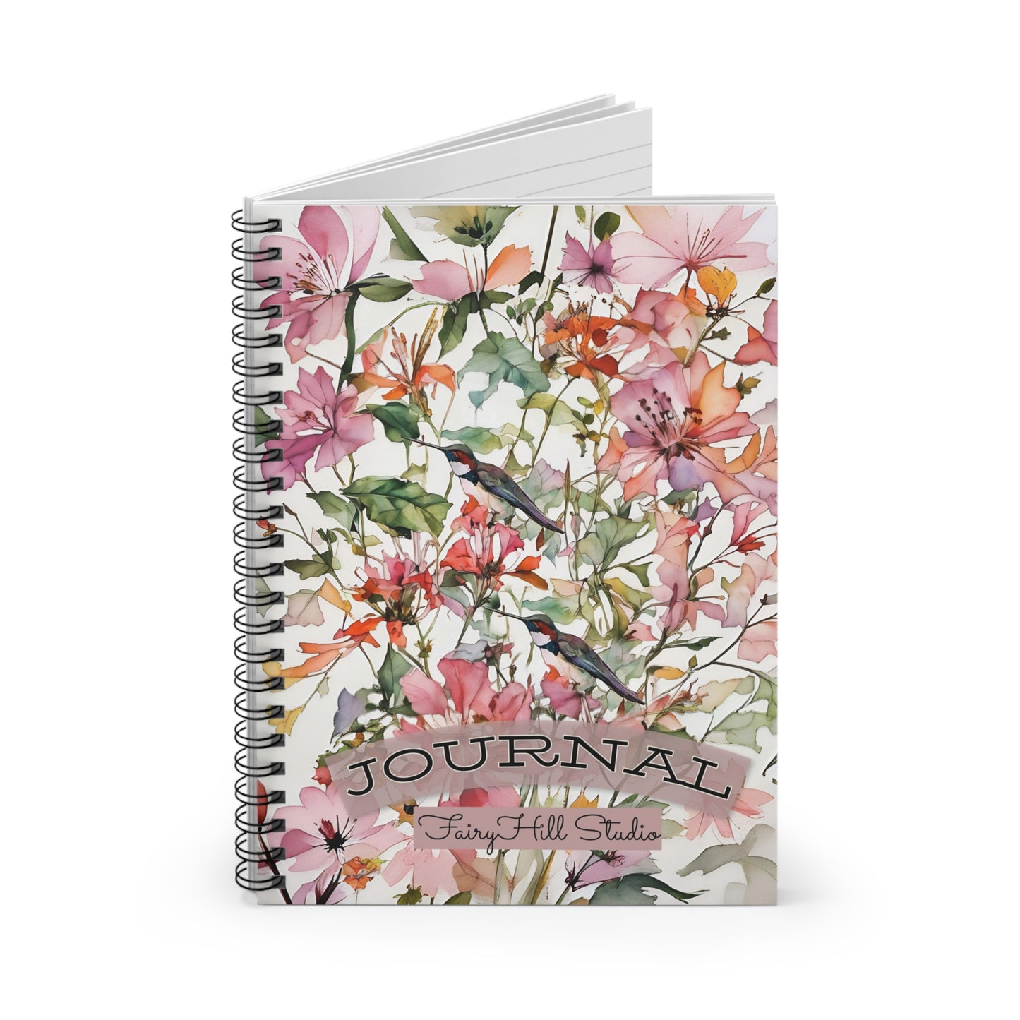 Spiral Notebook - Nature Lover Botany Hummingbirds Pink Wildflowers