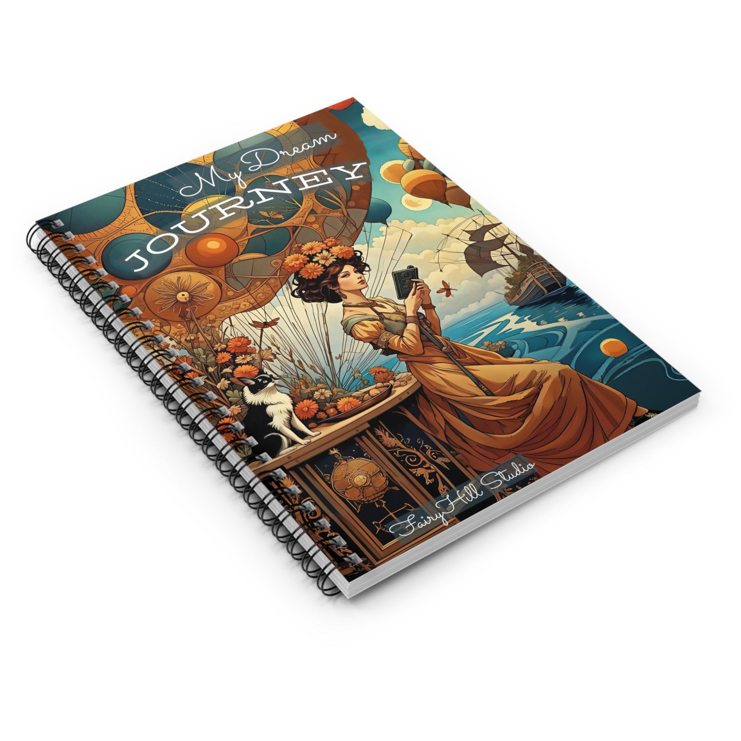 Spiral Notebook Journal - Victorian Girl Hot Air Balloon Journey Travel Journal