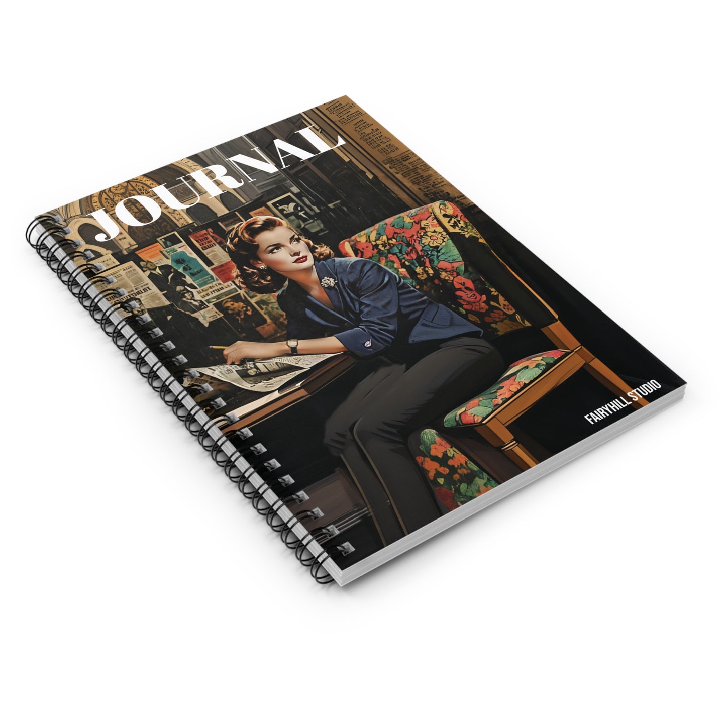 Vintage Hollywood Movie Star Notebook - Ruled Line coffee  Spiral Journal