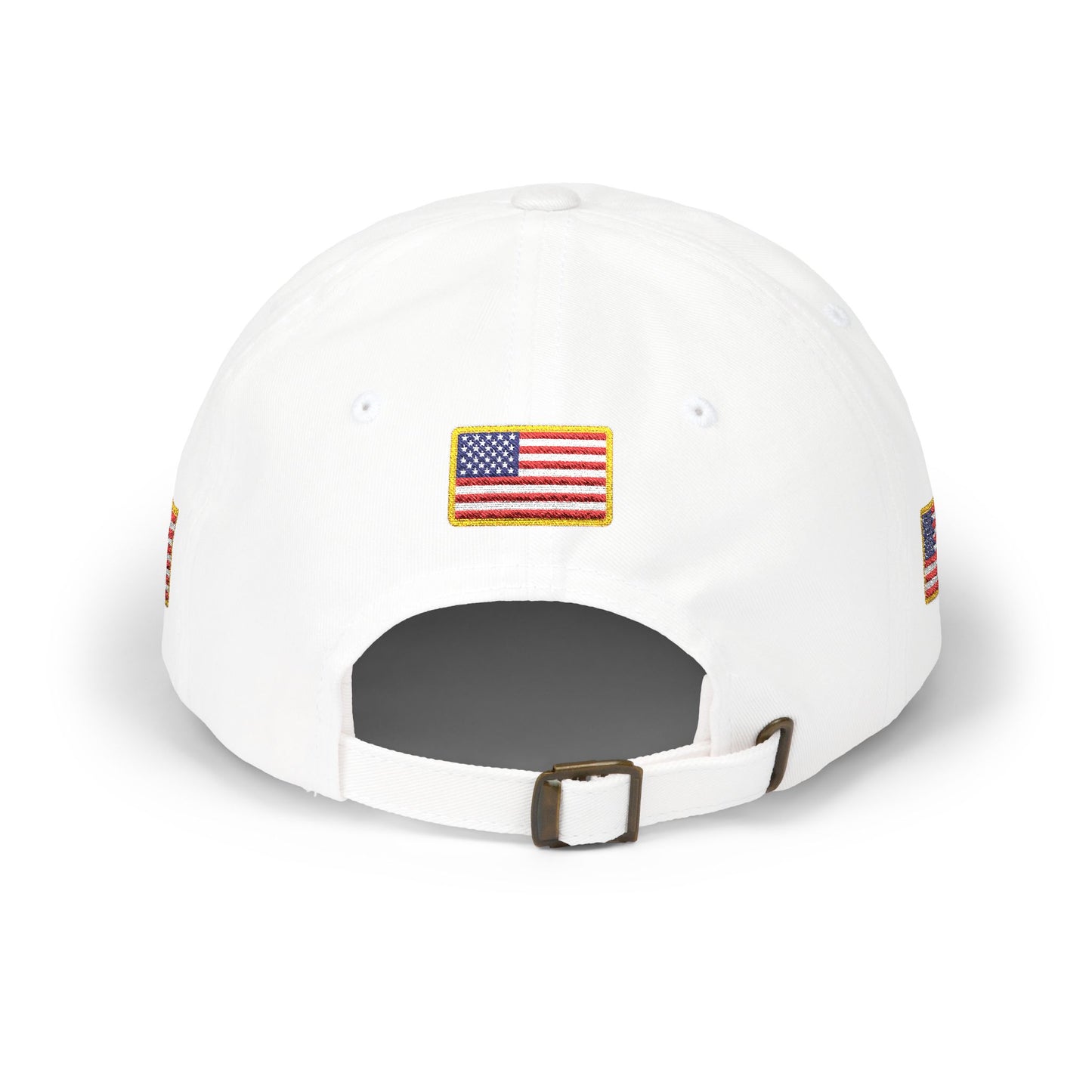 250th Anniversary USA Flag Patch Hat – Embroidered Gold Border Edition (1776–2026) – Classic White Baseball Hat