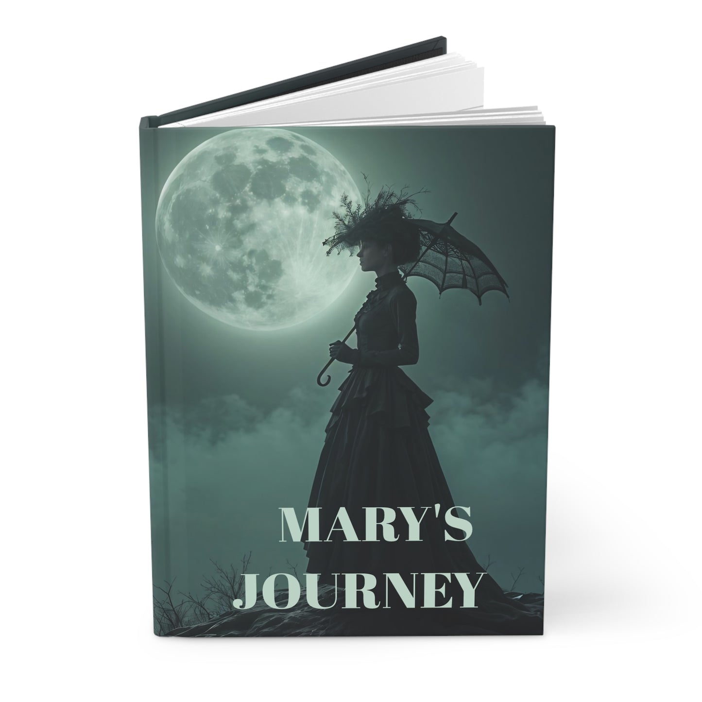 Hardcover Journal - Victorian Woman with Umbrella Full Moon Art by Fairyhill Studio
