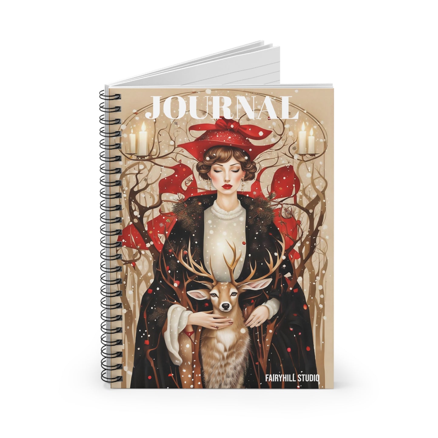 Spiral Notebook -Girl with a winter Deer / Art
