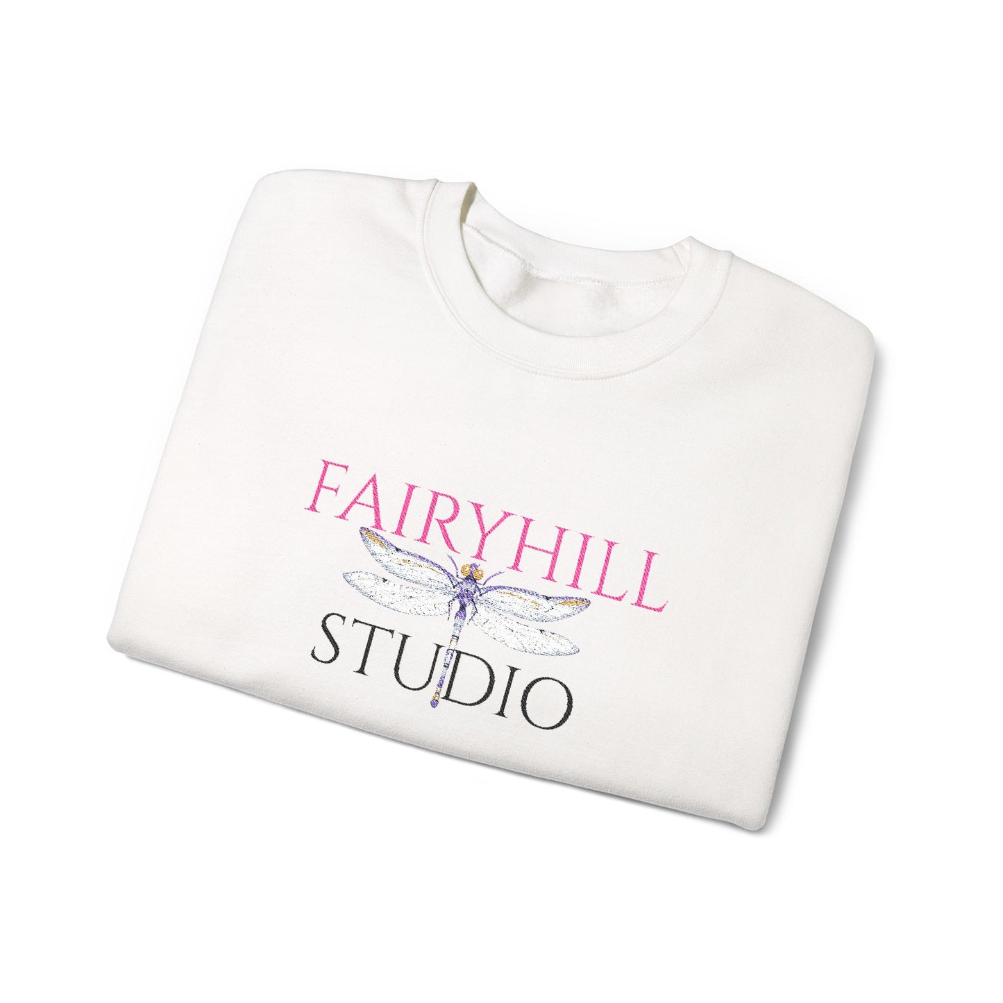 Fairyhill Studio Crewneck Sweatshirt — White Graphic Logo Pullover