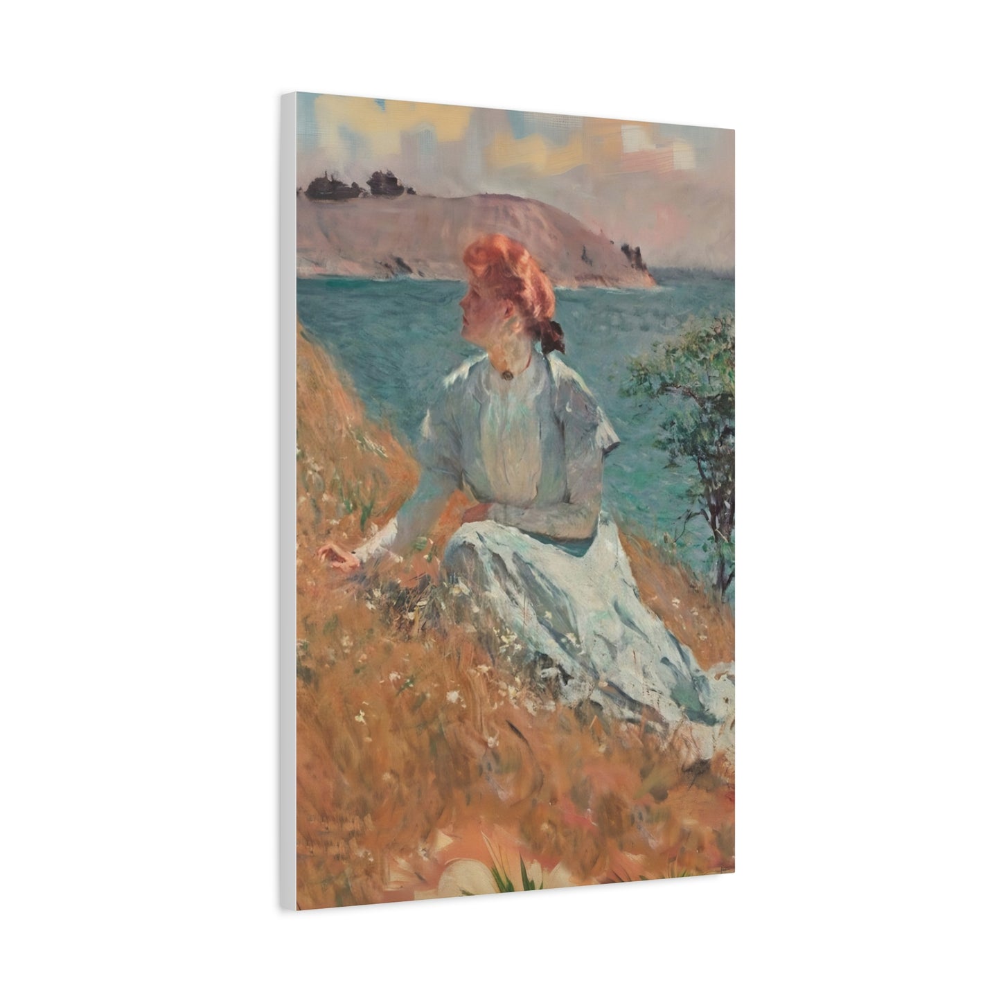Canvas Art - Monet Style Floral Serenity with Elegant Woman and Flower Basket, Stretched Matte 1 25"