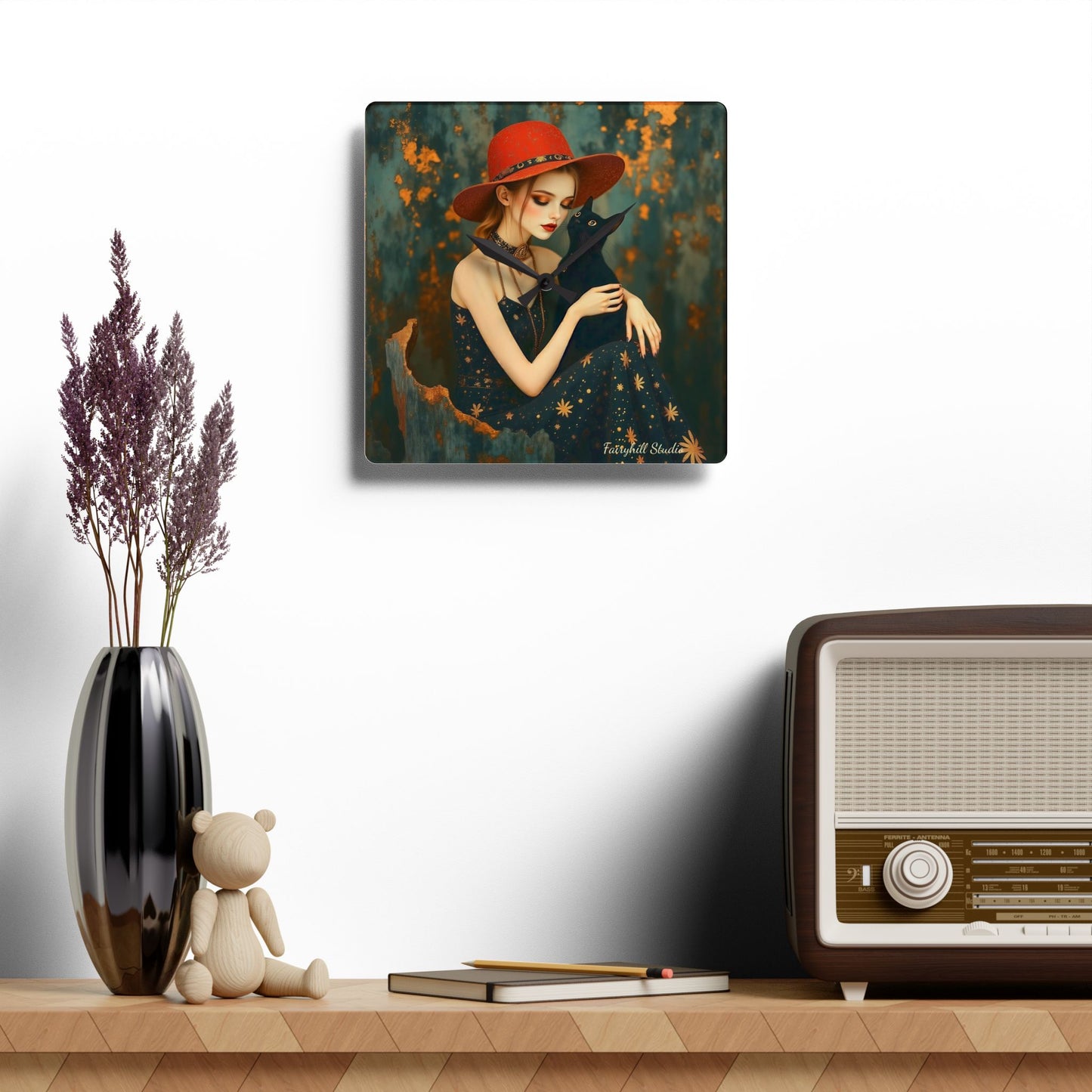 Girl with black cat   Wall clock  Gift   Acrylic Wall Clock