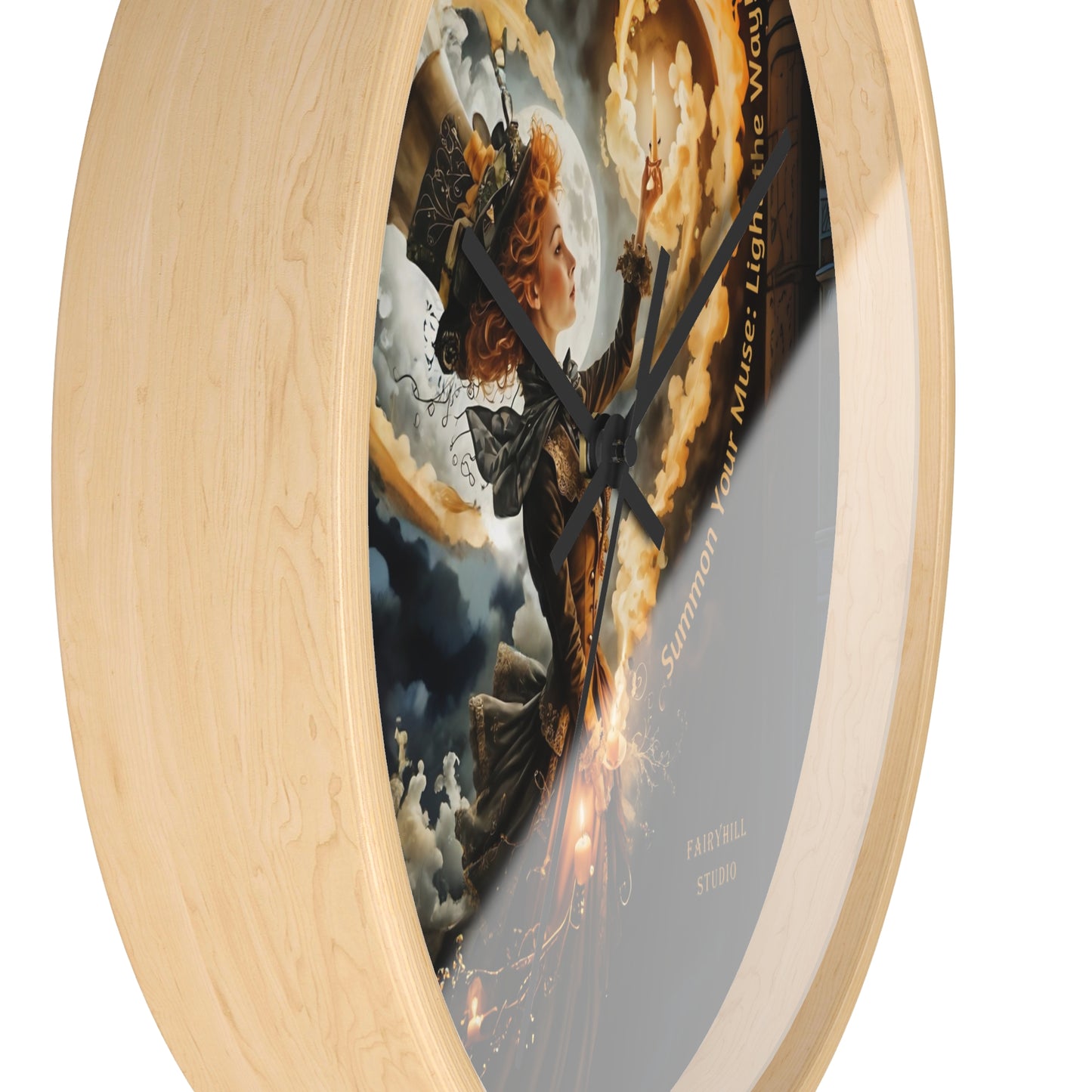 Acrylic Wall Clock - Mad Hatter Fairy Muse with Candle Art by Fairyhill Studio