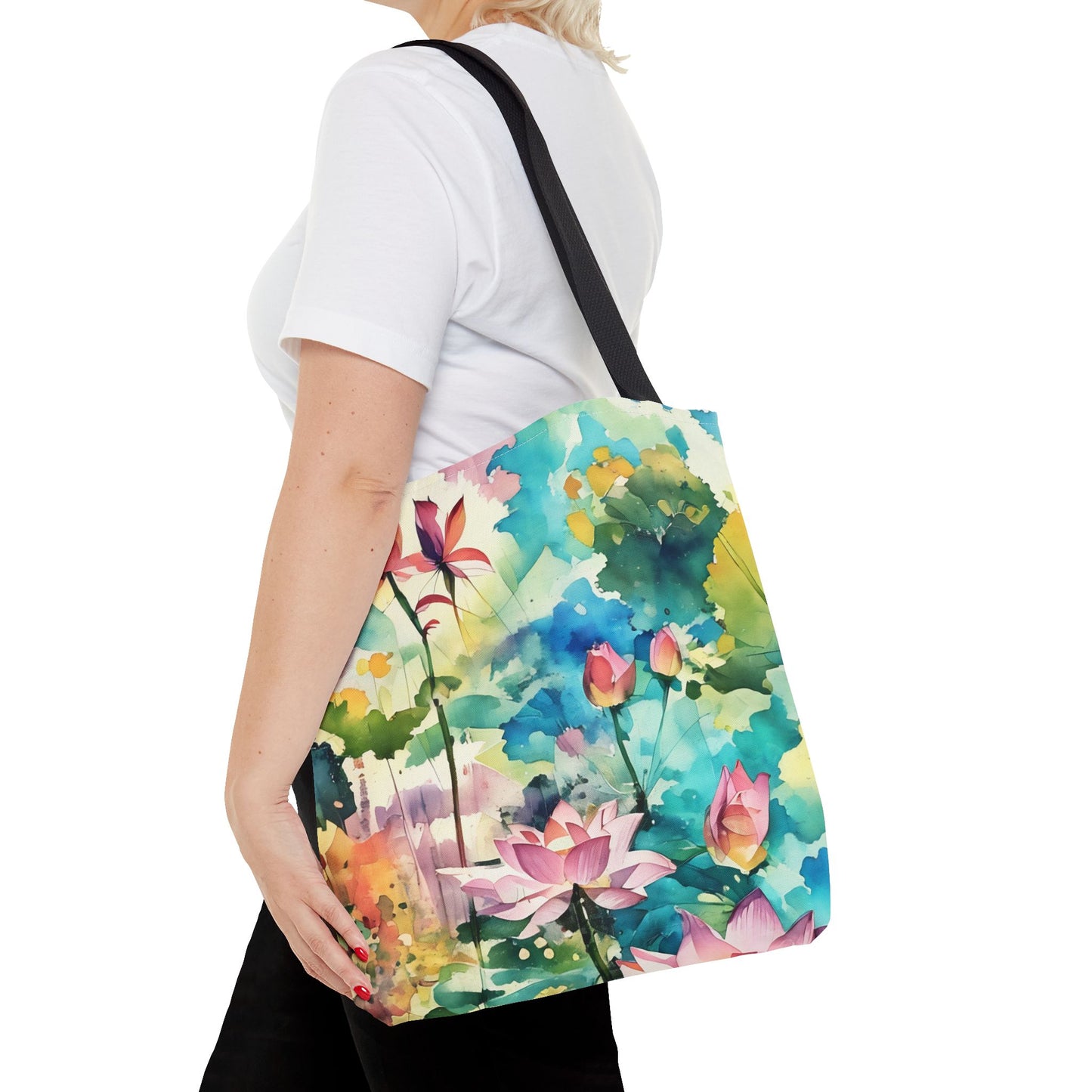 Tote Bag  with lotus flower art(AOP)