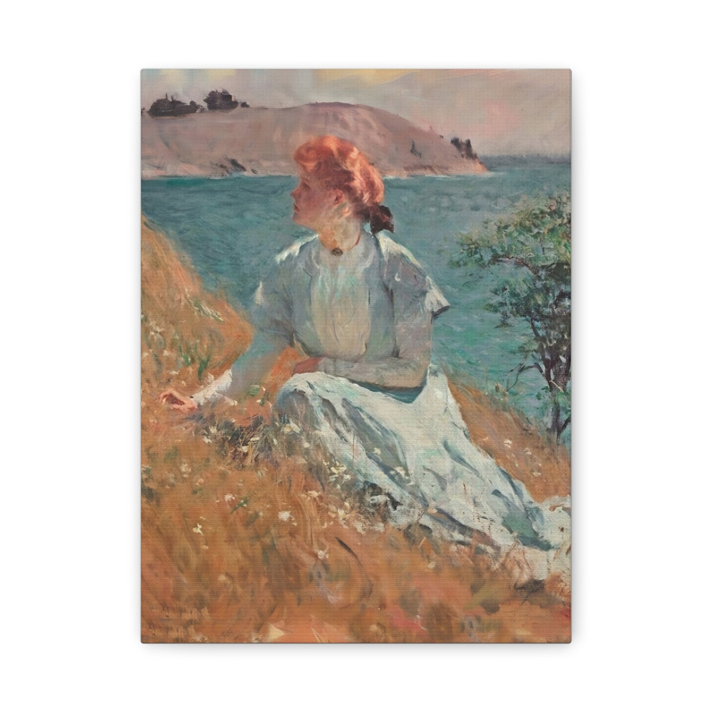 Canvas Art - Monet Style Floral Serenity with Elegant Woman and Flower Basket, Stretched Matte 1 25"