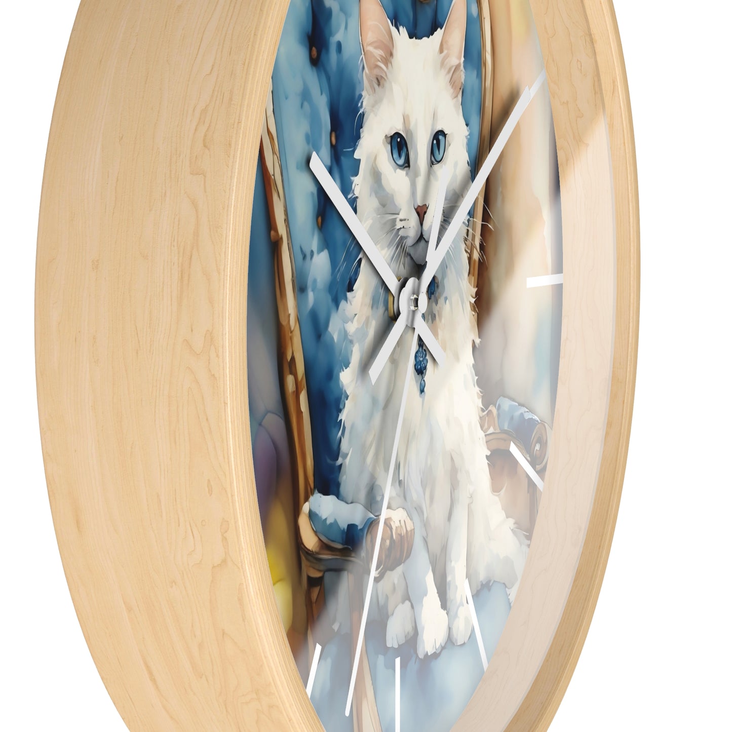 Fairy Hill Studio" White cat "  Wall Clock