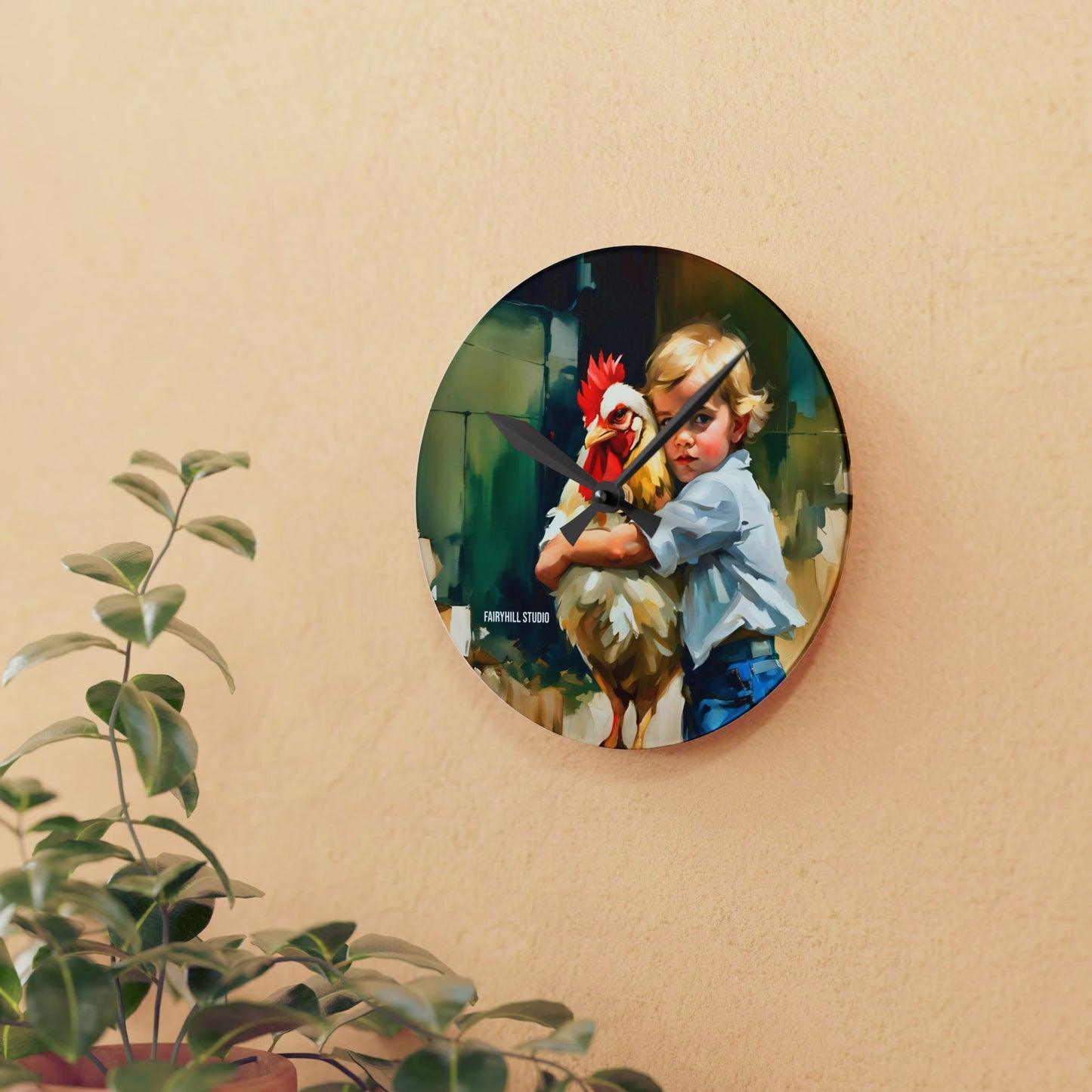 Acrylic Wall Clock My best Buddy the Rooster/Art