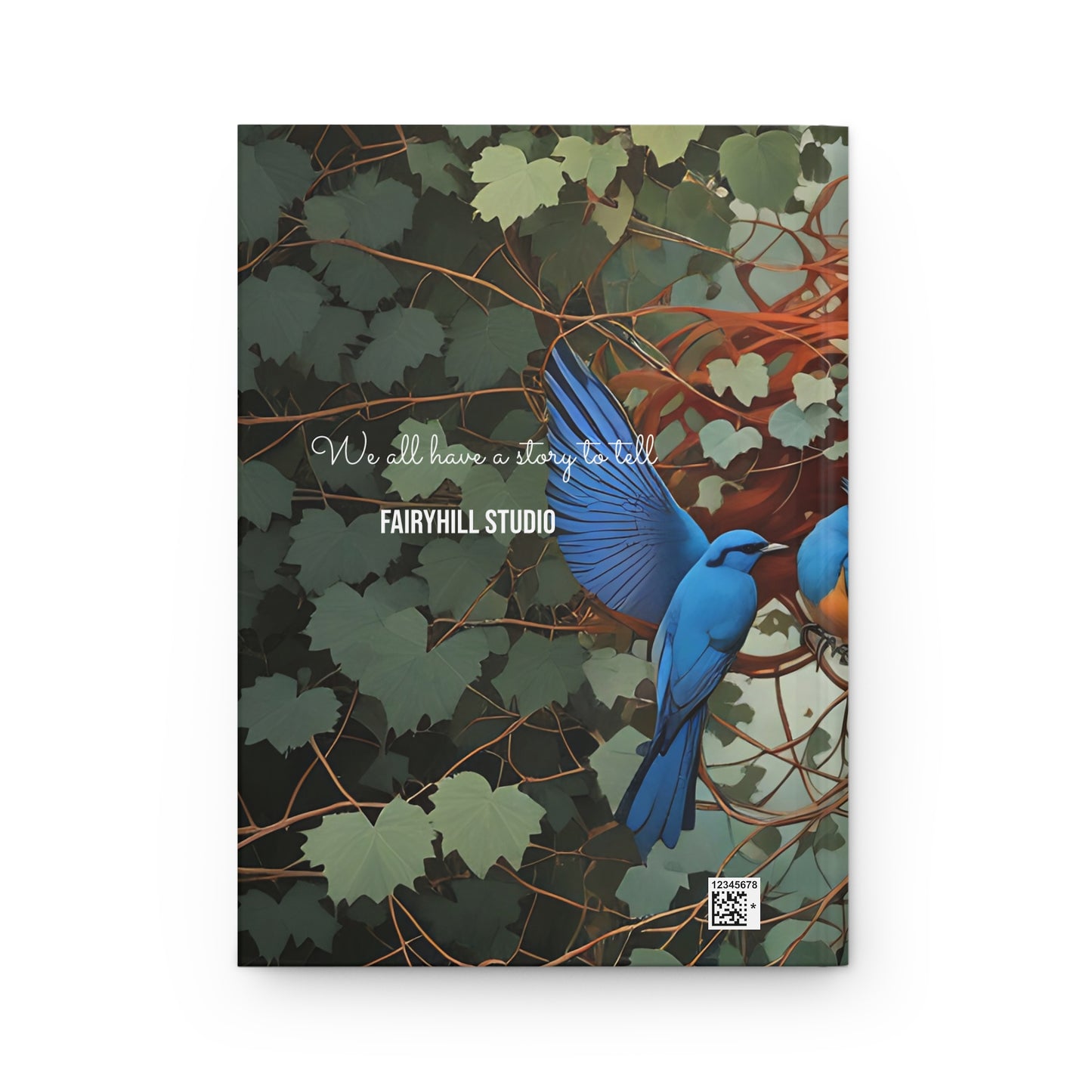 Hardcover Journal Matte Beauty with Blue Birds in Tropical Forest Princess Art