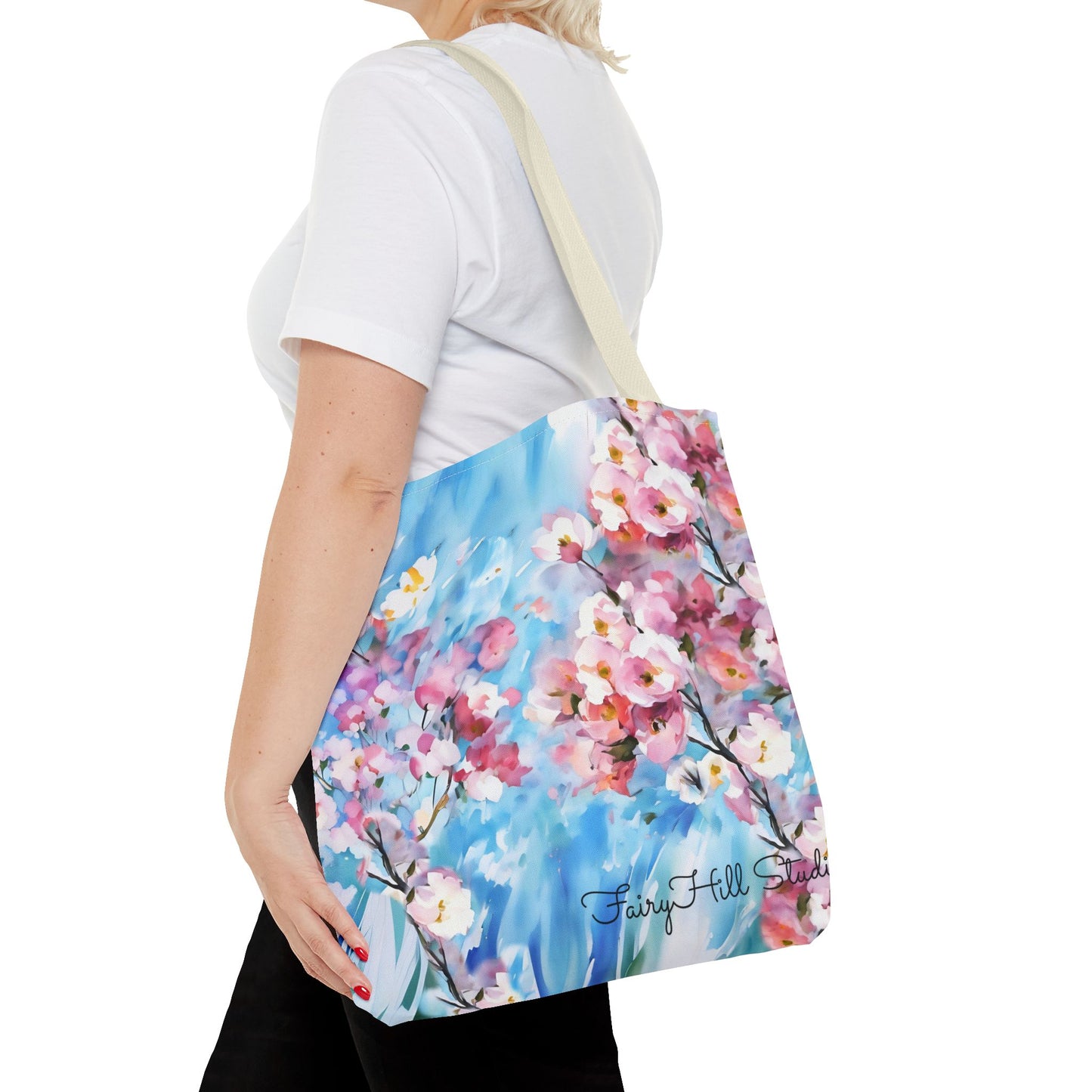 Canvas Tote Bag with Floral Cherry Blossom Design