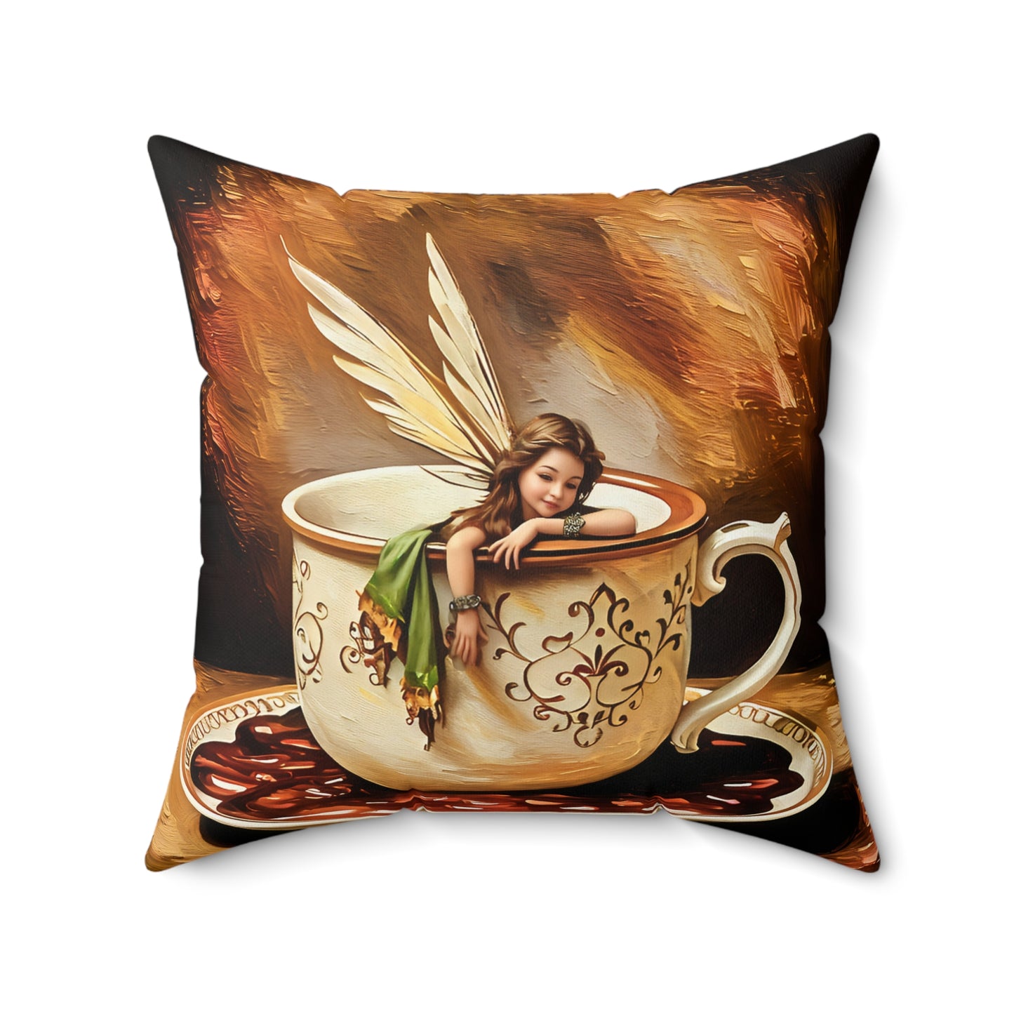 Square Pillow - Coffee Cup Fairy Spun Polyester Pillow for Coffee and Hot Chocolate Lovers