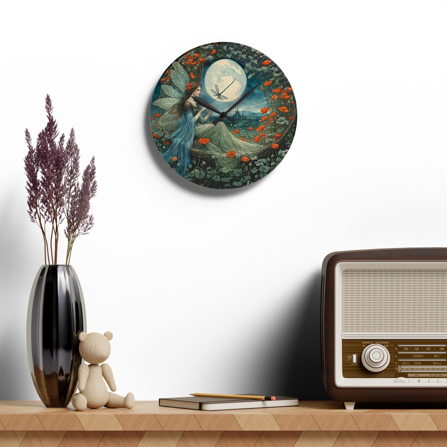 Dragonfly Moon Fairy Wall clock  Gift   Acrylic Wall Clock