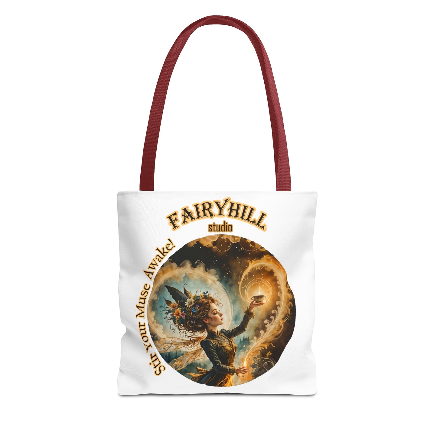 Coffee Fairy Tote Bag - 'Stir your muse awake' Quote Art by Fairyhill Studio