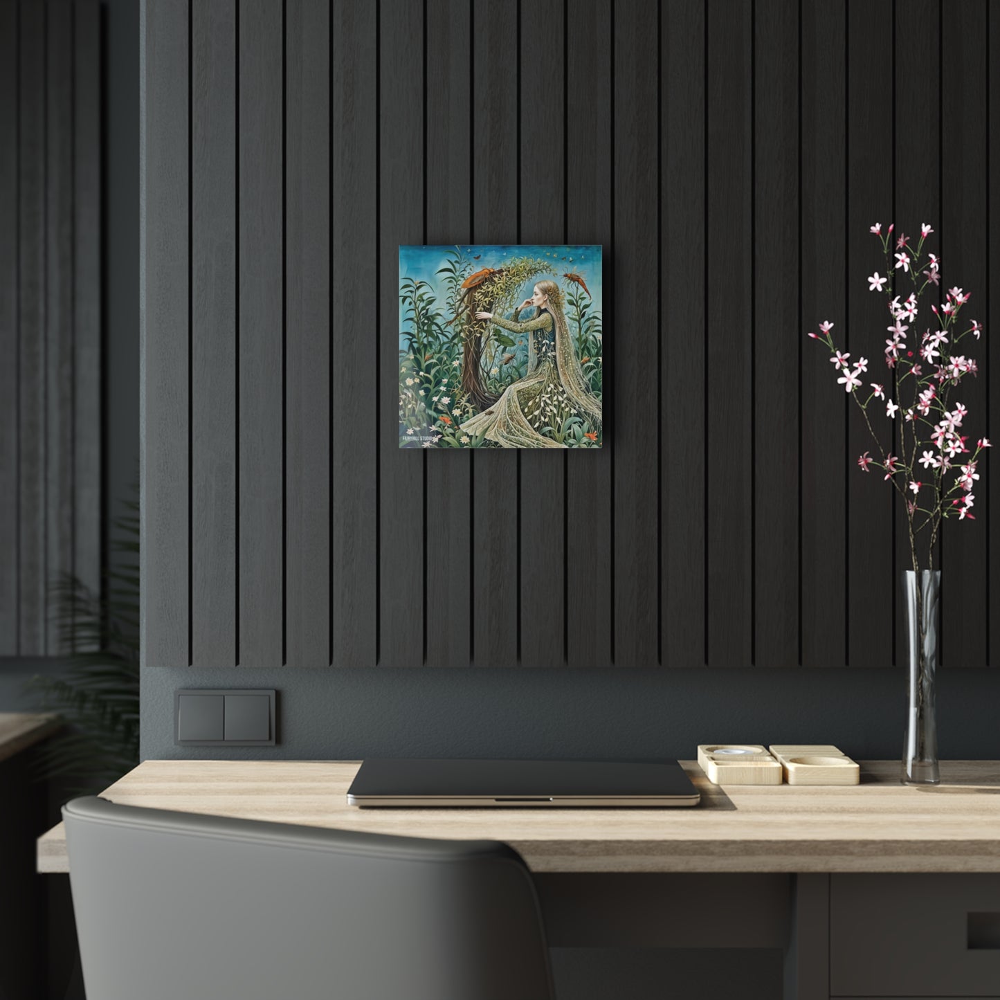 Wall Art Acrylic Print - Woman Playing Harp with Folklore Creatures